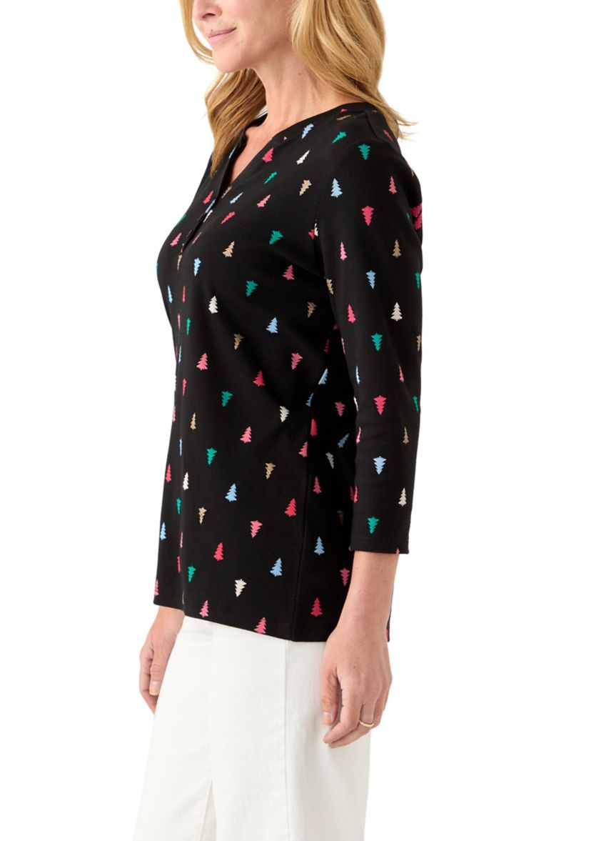 Womens Three Quarter Henley Holiday Shirt