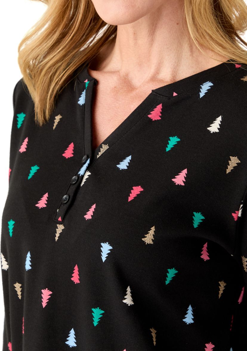 Womens Three Quarter Henley Holiday Shirt