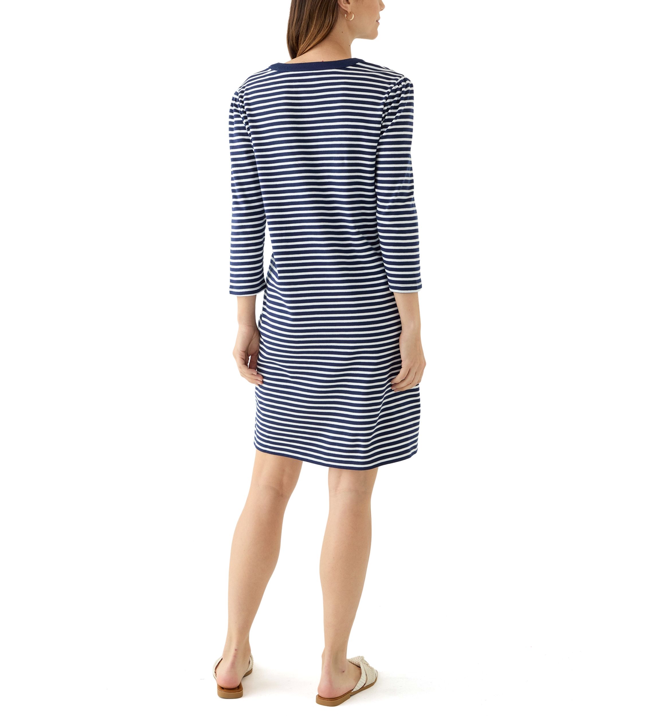 Womens 3/4 Sleeve Henley Striped Dress
