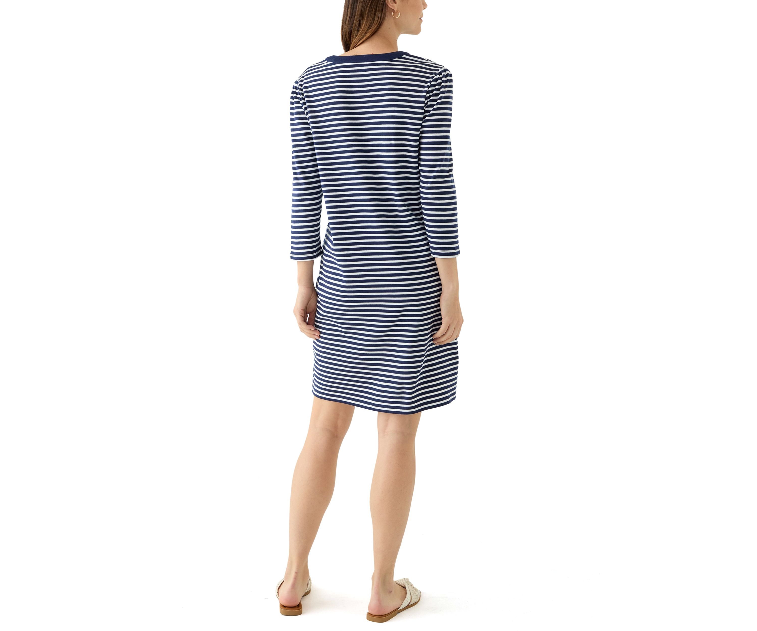 Womens 3/4 Sleeve Henley Striped Dress