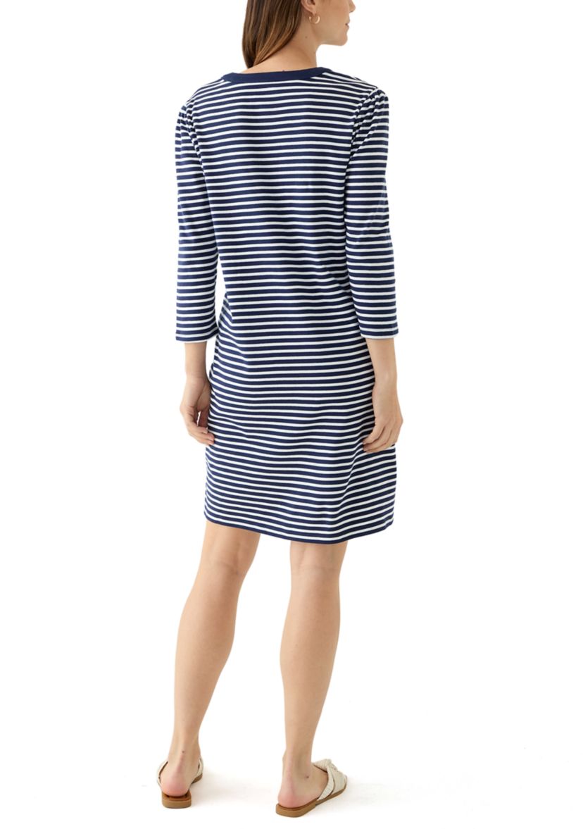Womens 3/4 Sleeve Henley Striped Dress