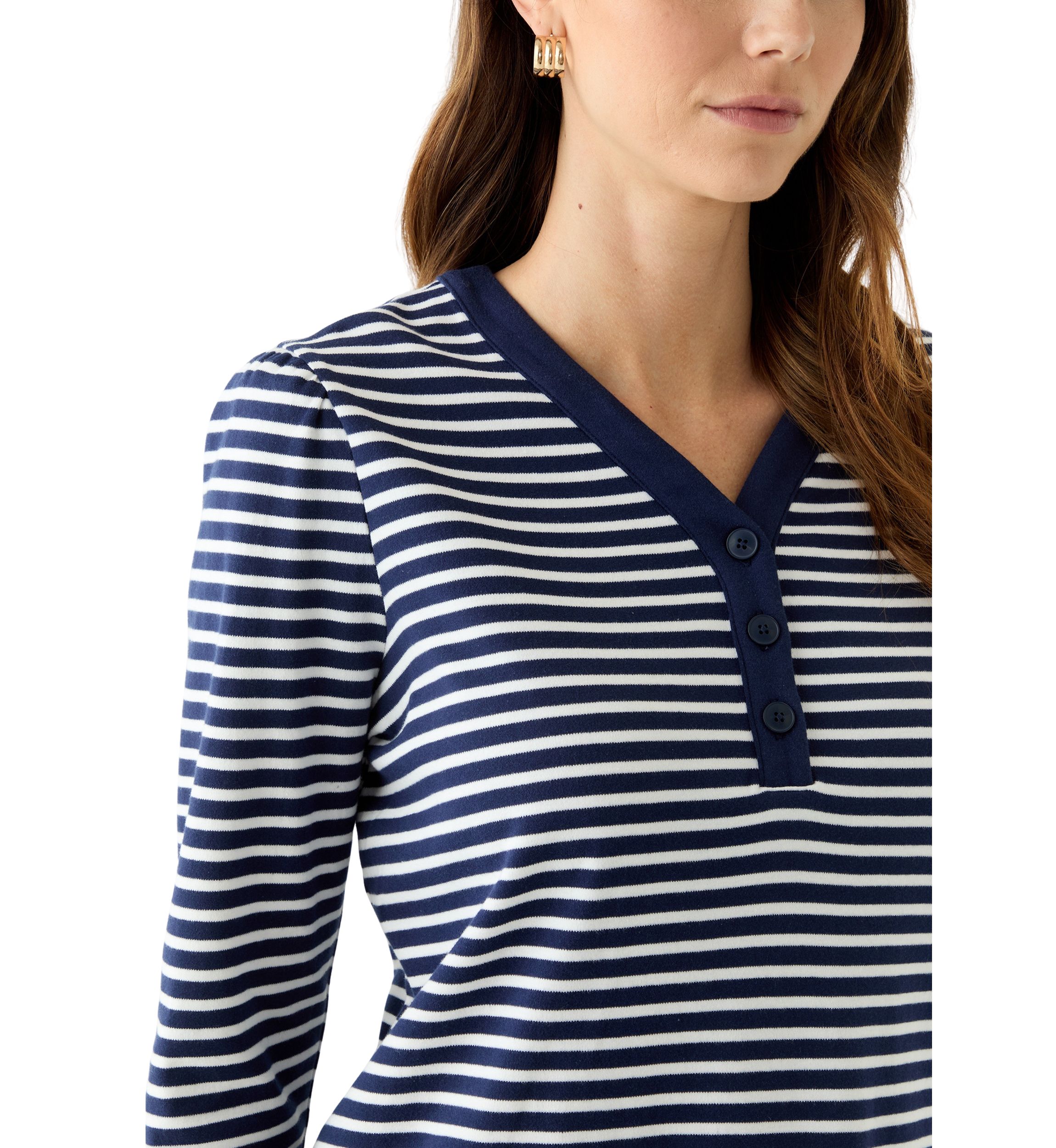 Womens 3/4 Sleeve Henley Striped Dress