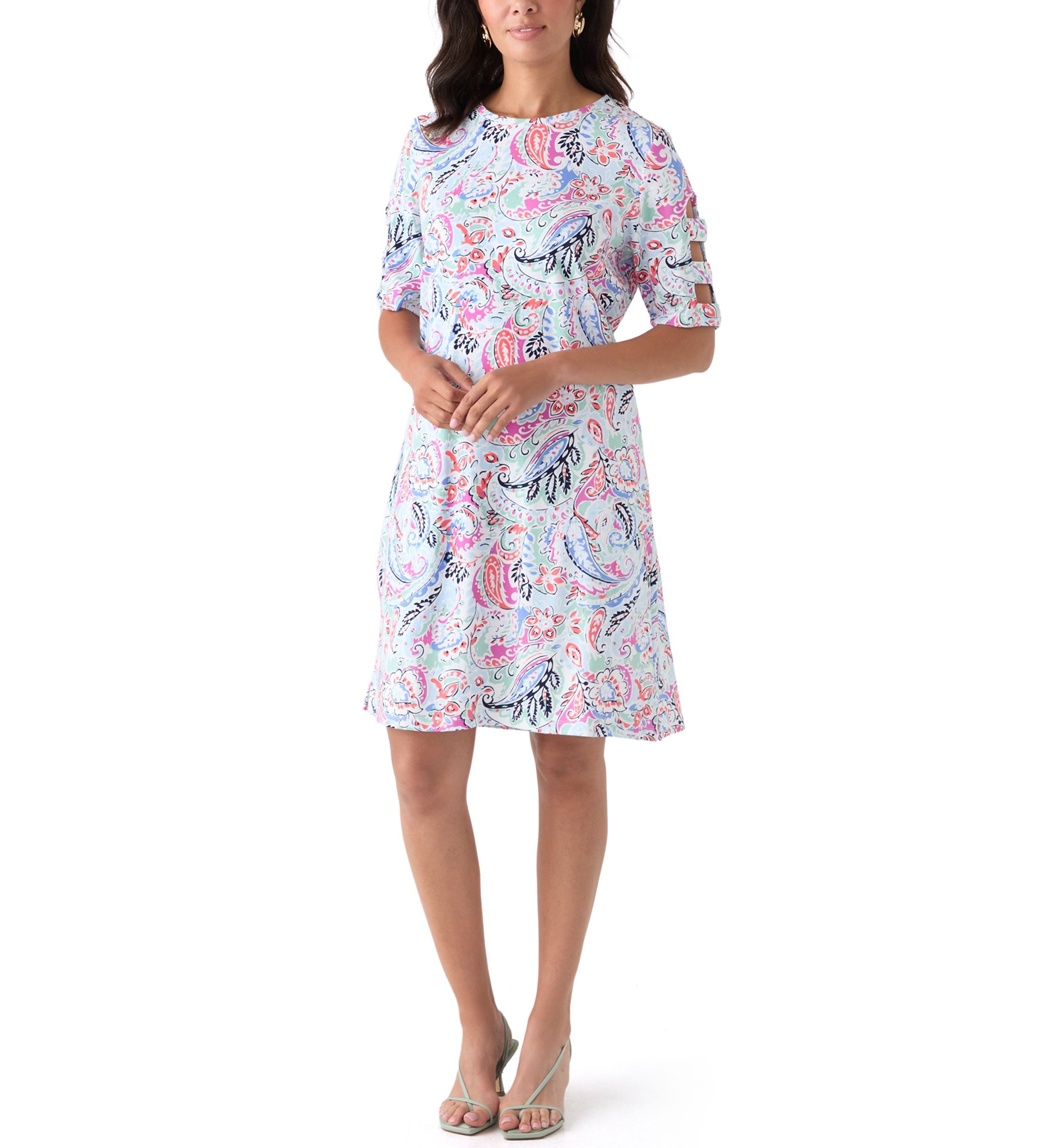 Womens Elbow Sleeve Printed Dress