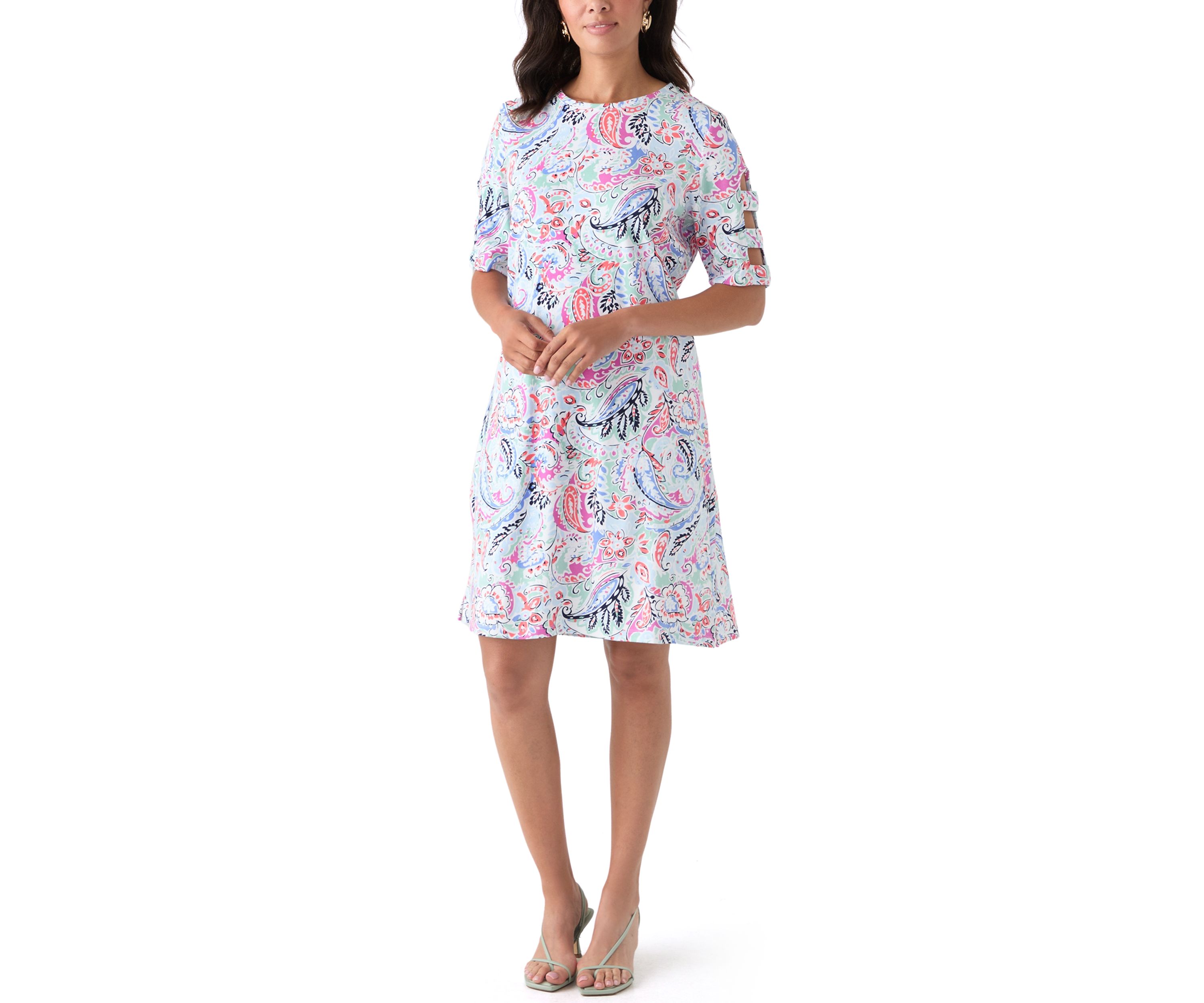 Womens Elbow Sleeve Printed Dress