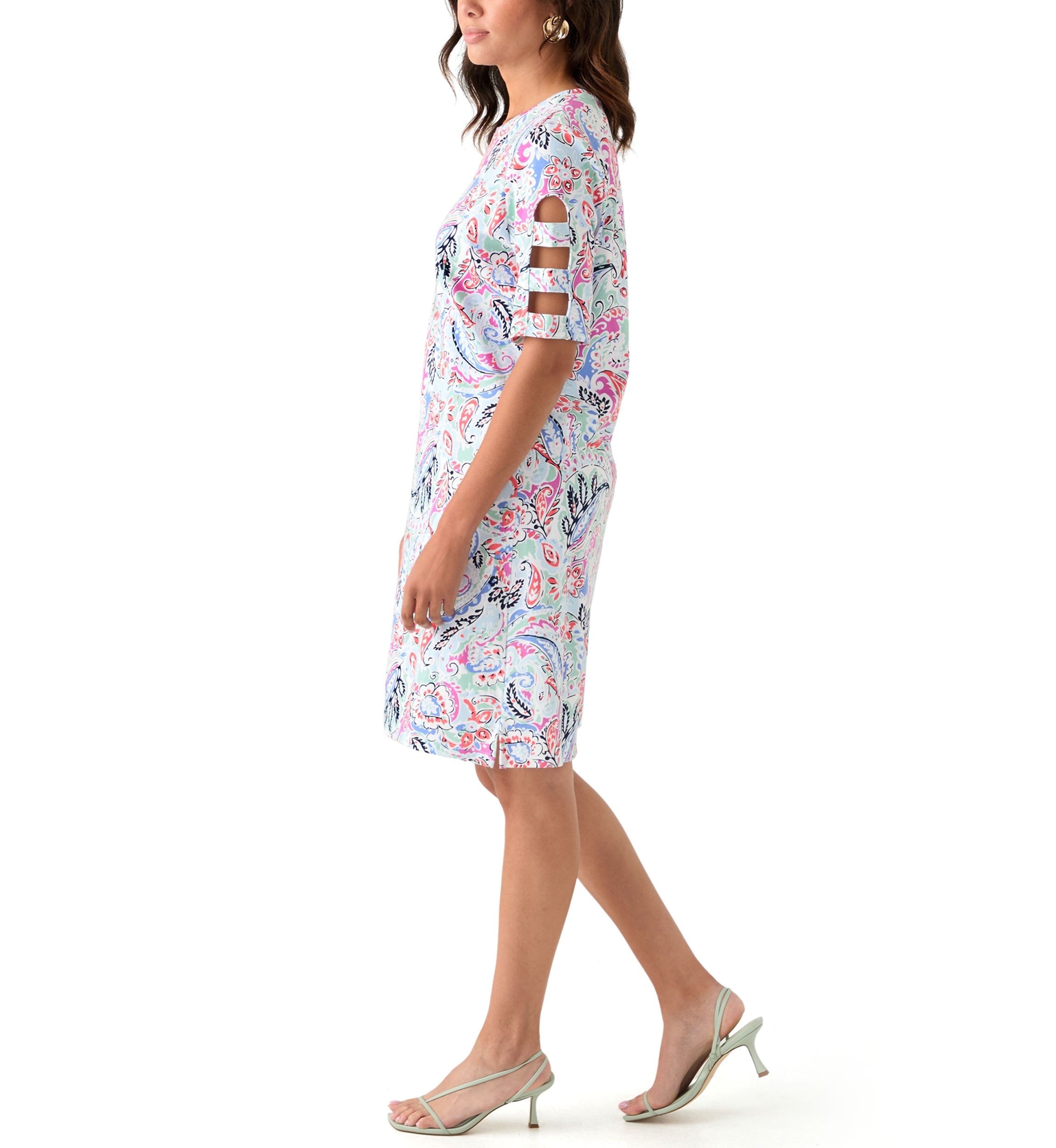 Womens Elbow Sleeve Printed Dress