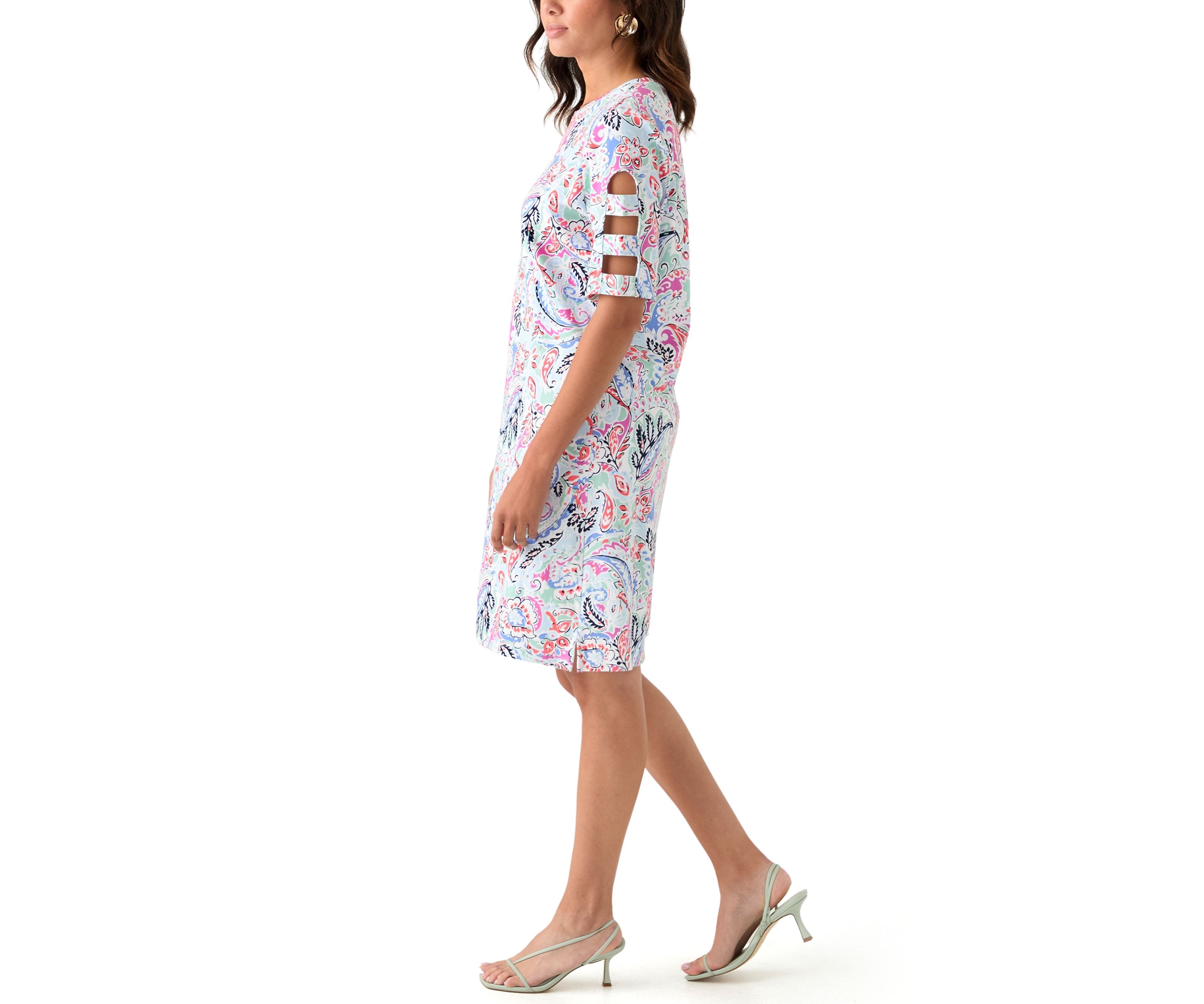Womens Elbow Sleeve Printed Dress
