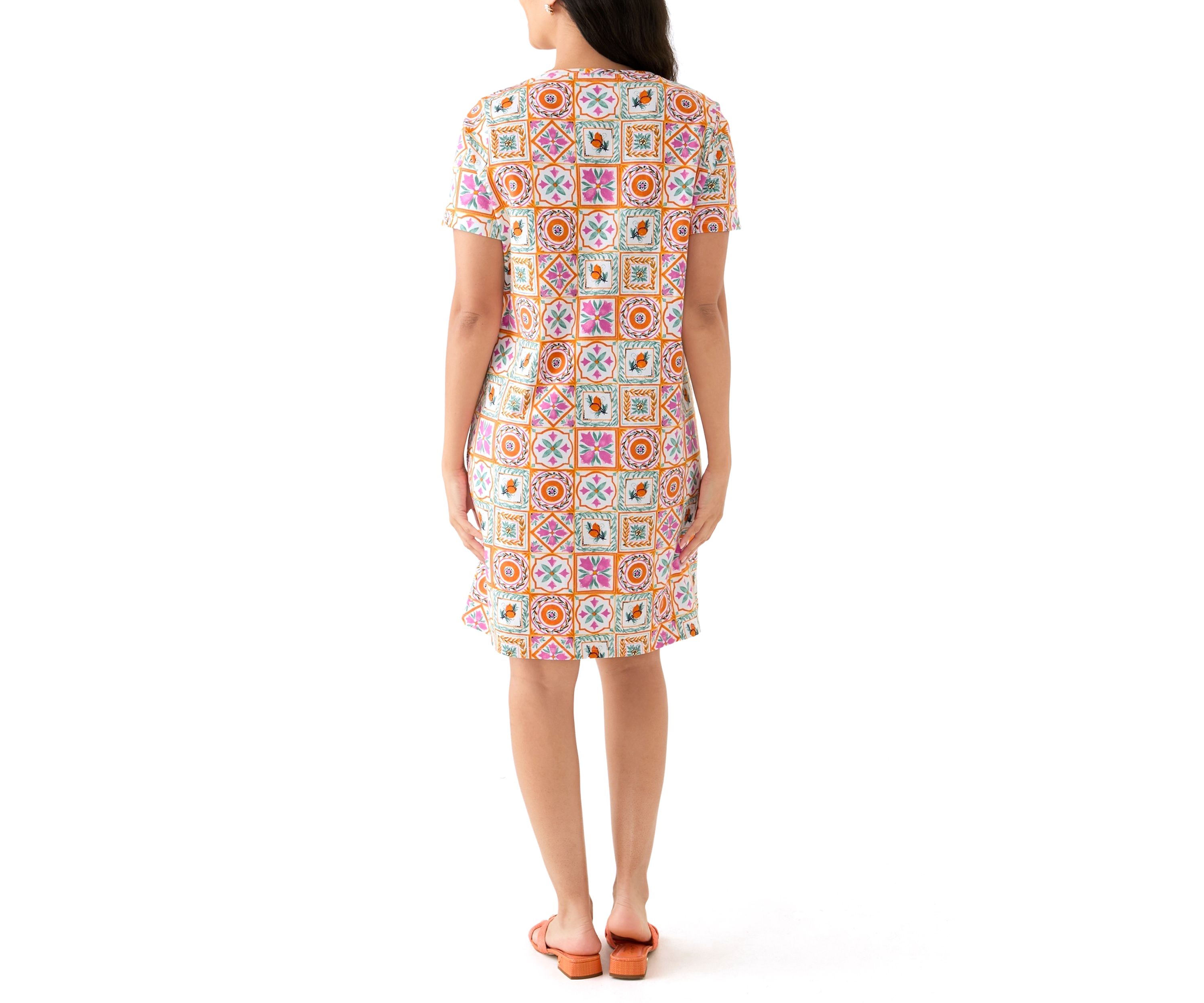 Womens Short Sleeve Crew Neck Mega Allover Print Dress