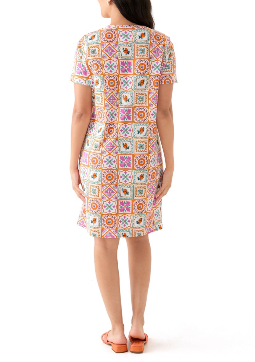 Womens Short Sleeve Crew Neck Mega Allover Print Dress