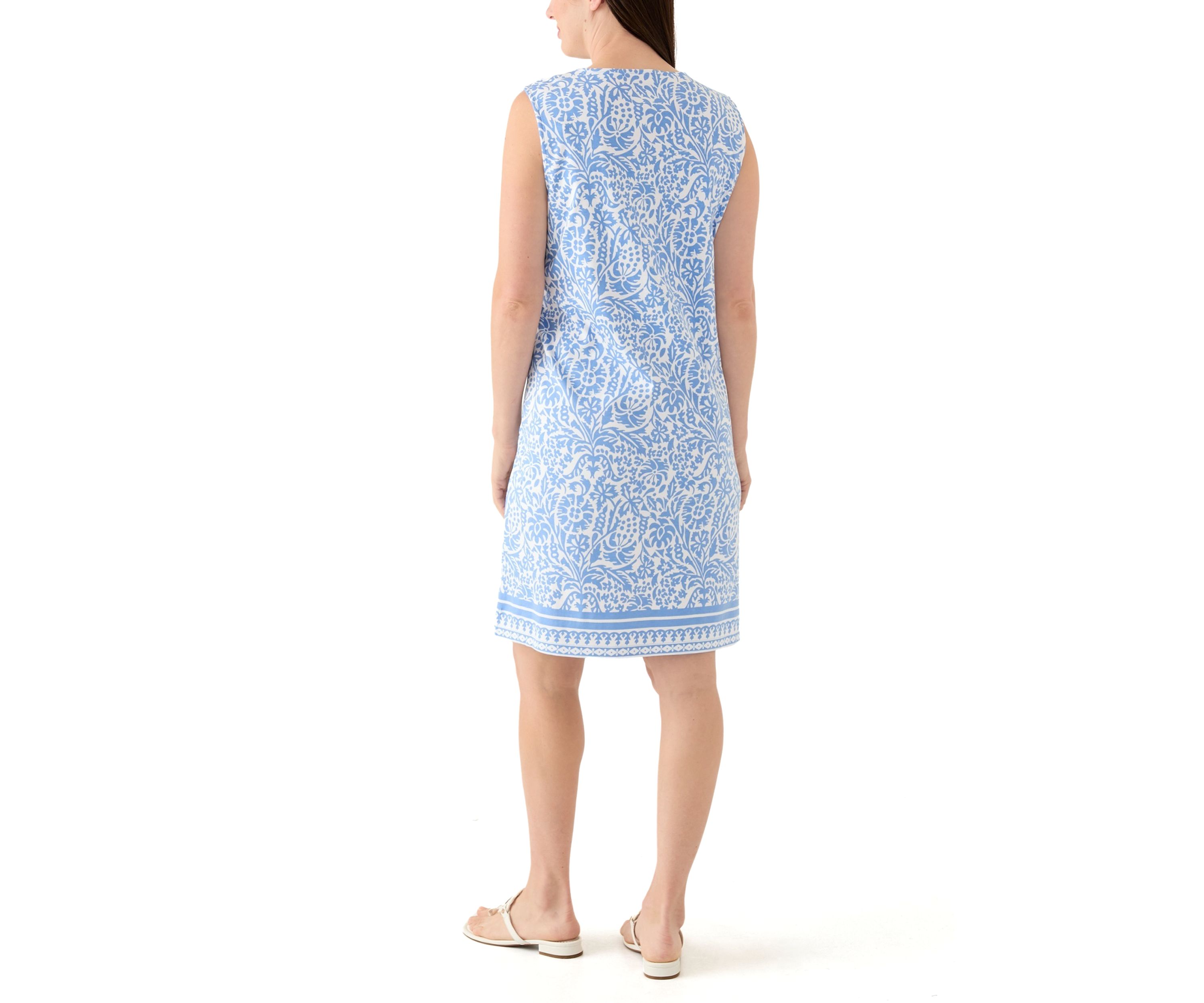 Womens Sleeveless Split Neck Printed Dress