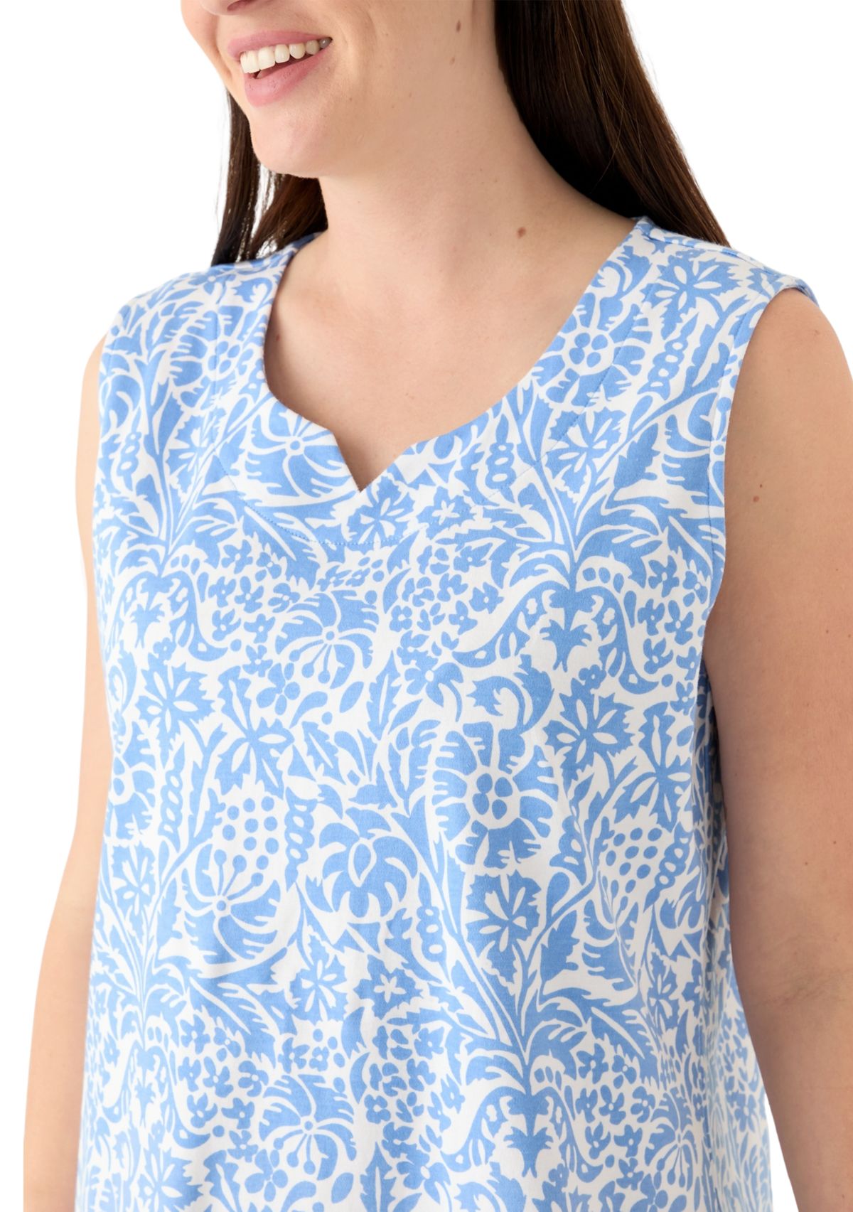 Womens Sleeveless Split Neck Printed Dress