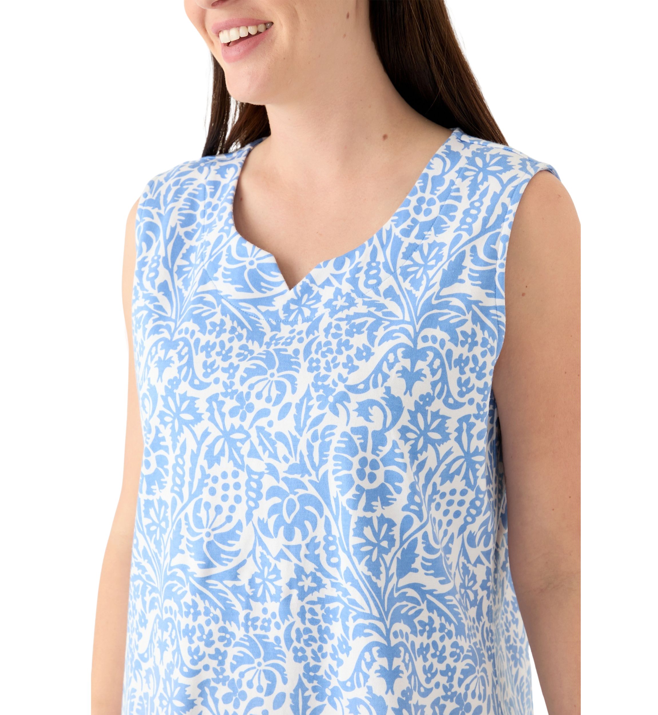 Womens Sleeveless Split Neck Printed Dress