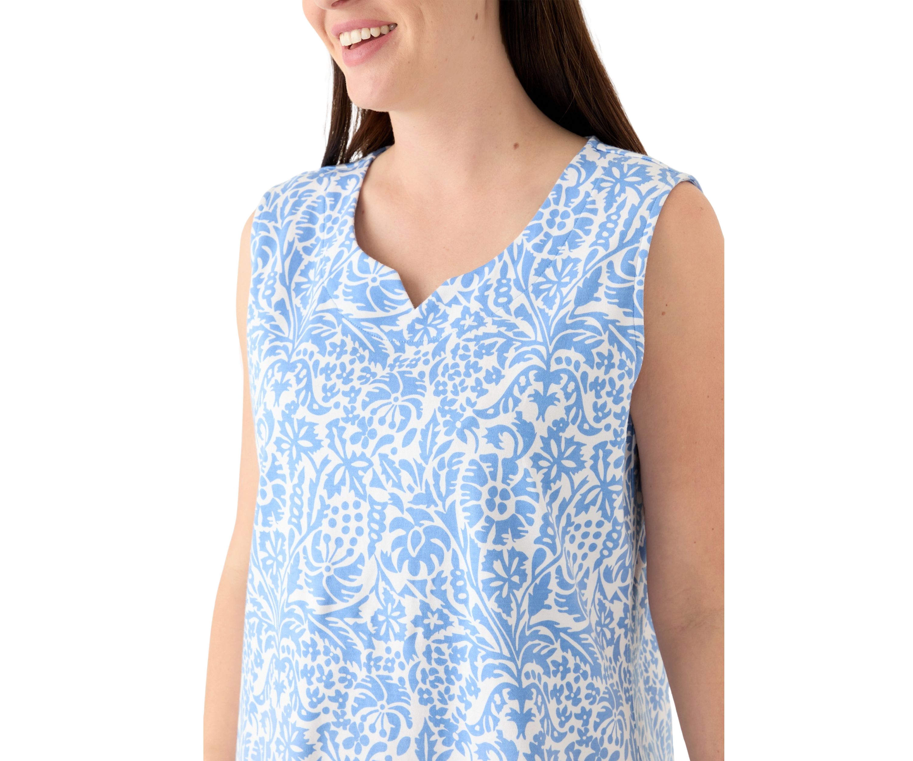 Womens Sleeveless Split Neck Printed Dress