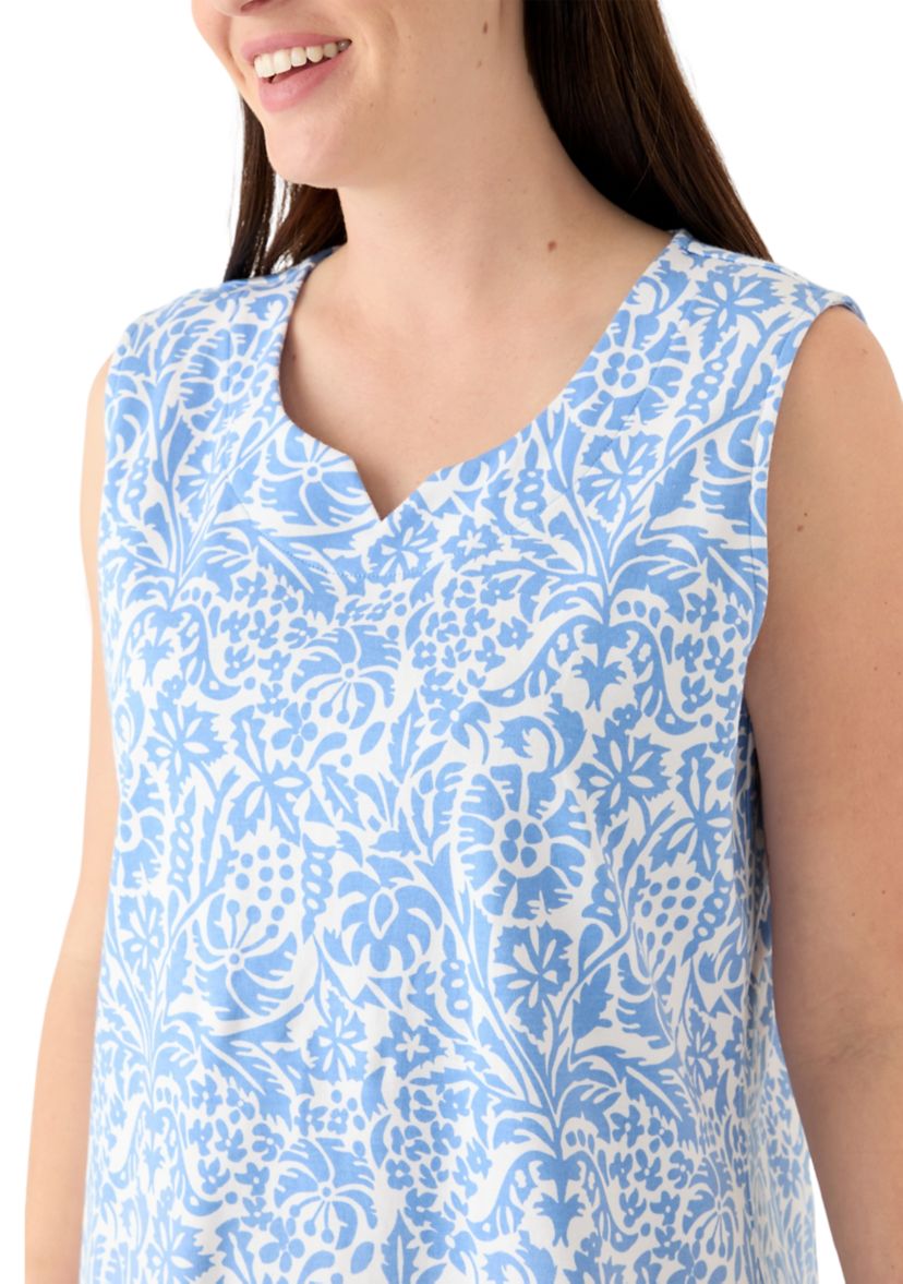 Womens Sleeveless Split Neck Printed Dress
