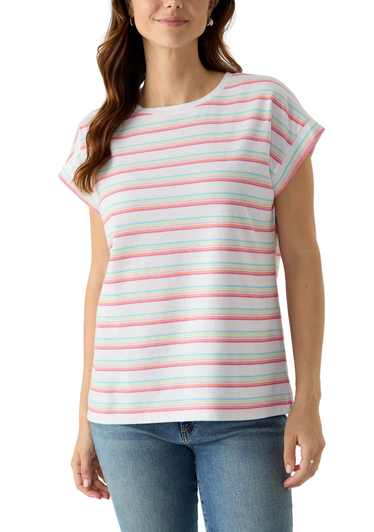Womens Short Sleeve Texture Stripe T-Shirt