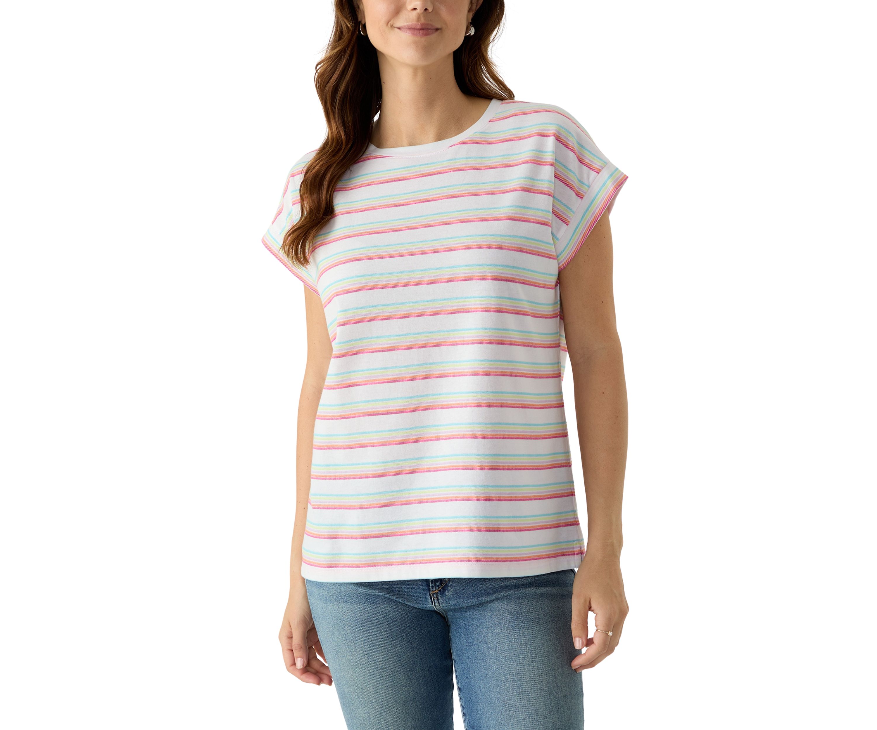 Womens Short Sleeve Texture Stripe T-Shirt