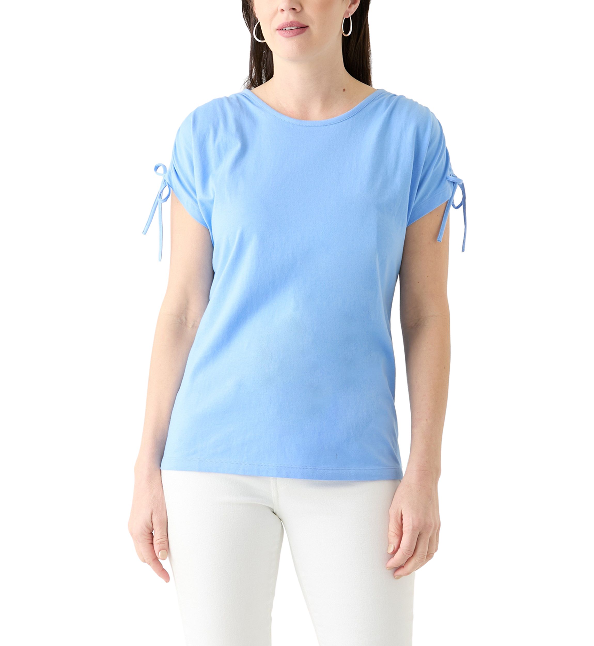 Womens Ruched Tie Sleeve Top