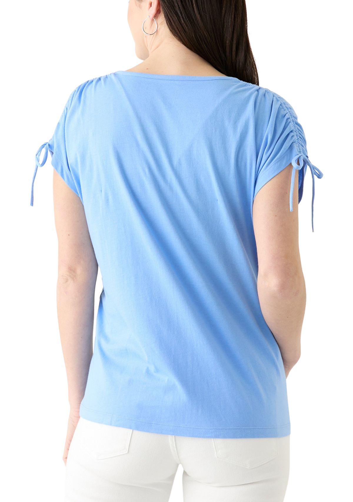 Womens Ruched Tie Sleeve Top