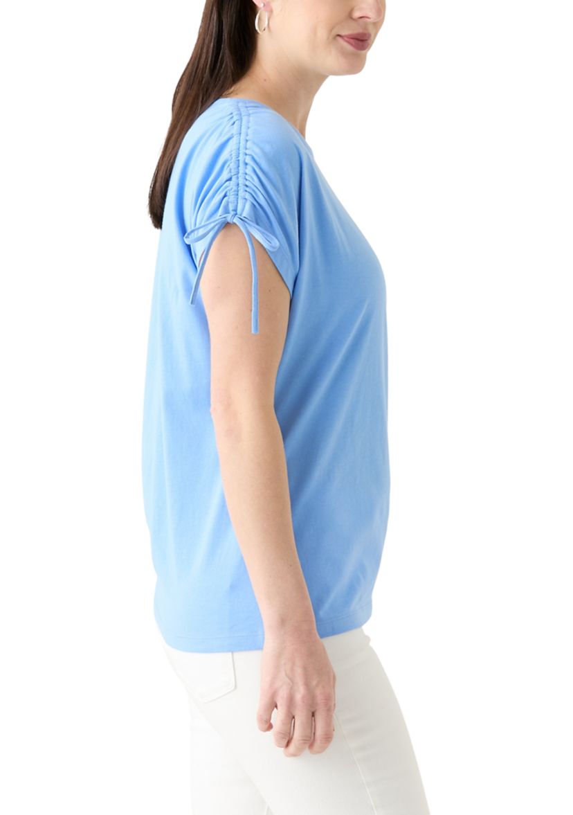 Womens Ruched Tie Sleeve Top