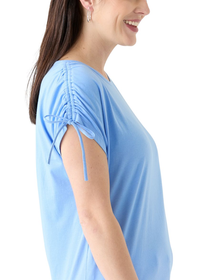 Womens Ruched Tie Sleeve Top