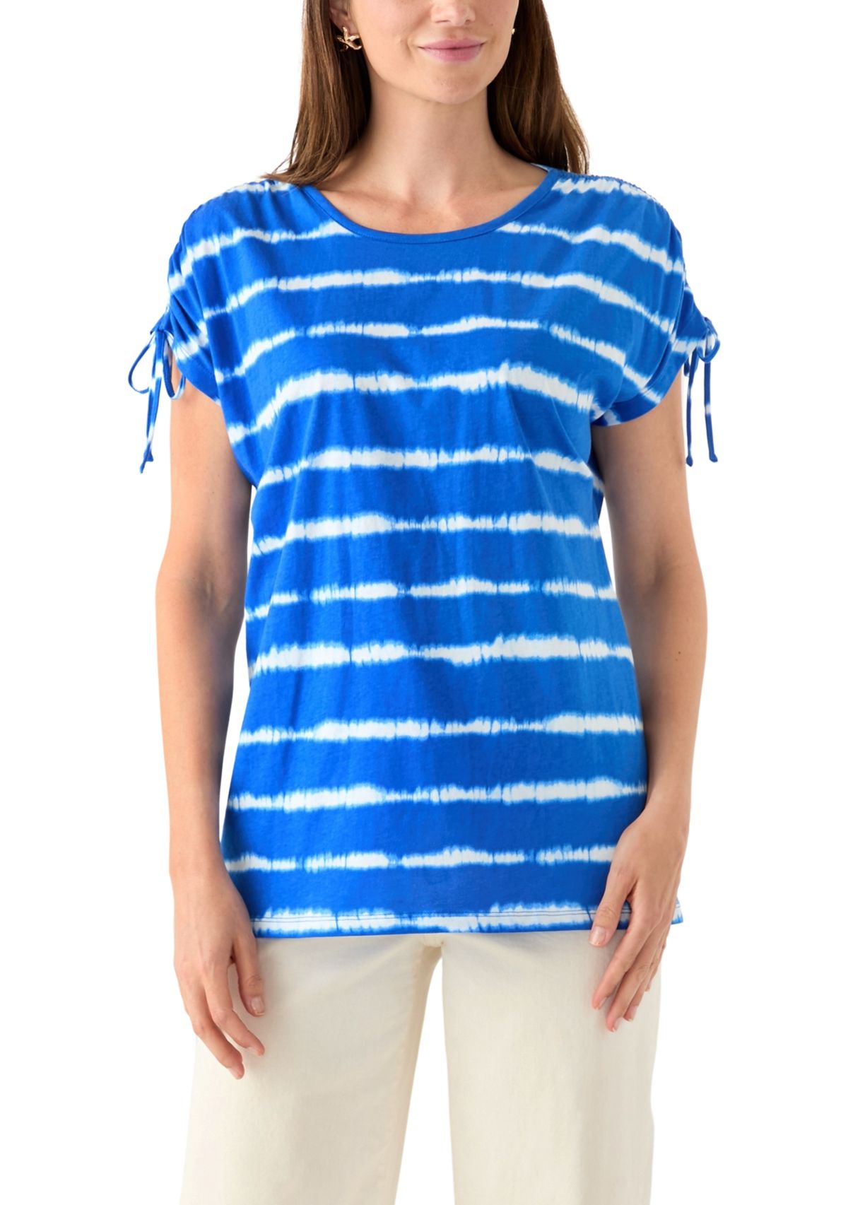 Womens Ruched Sleeve Printed T-Shirt