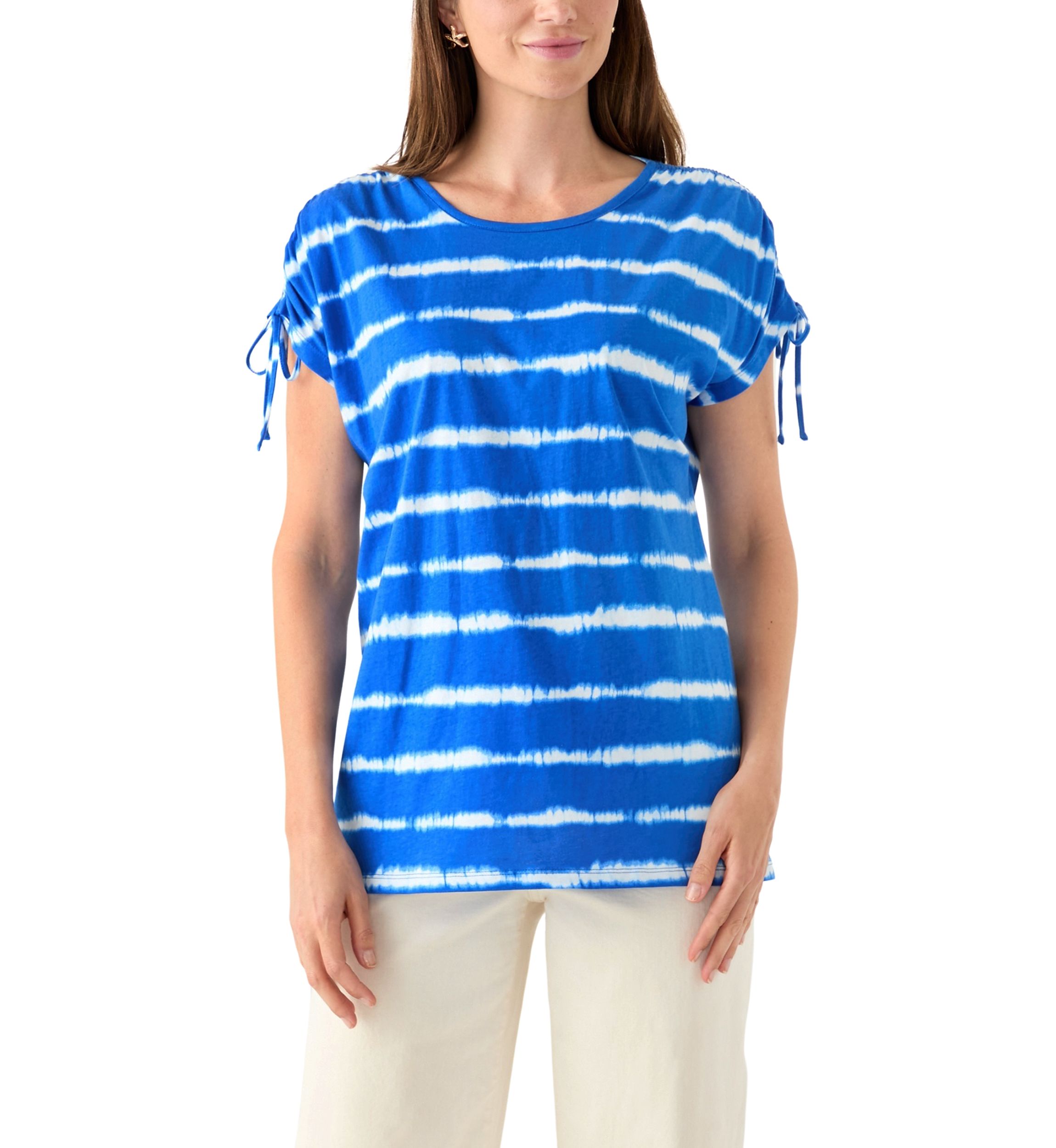Womens Ruched Sleeve Printed T-Shirt