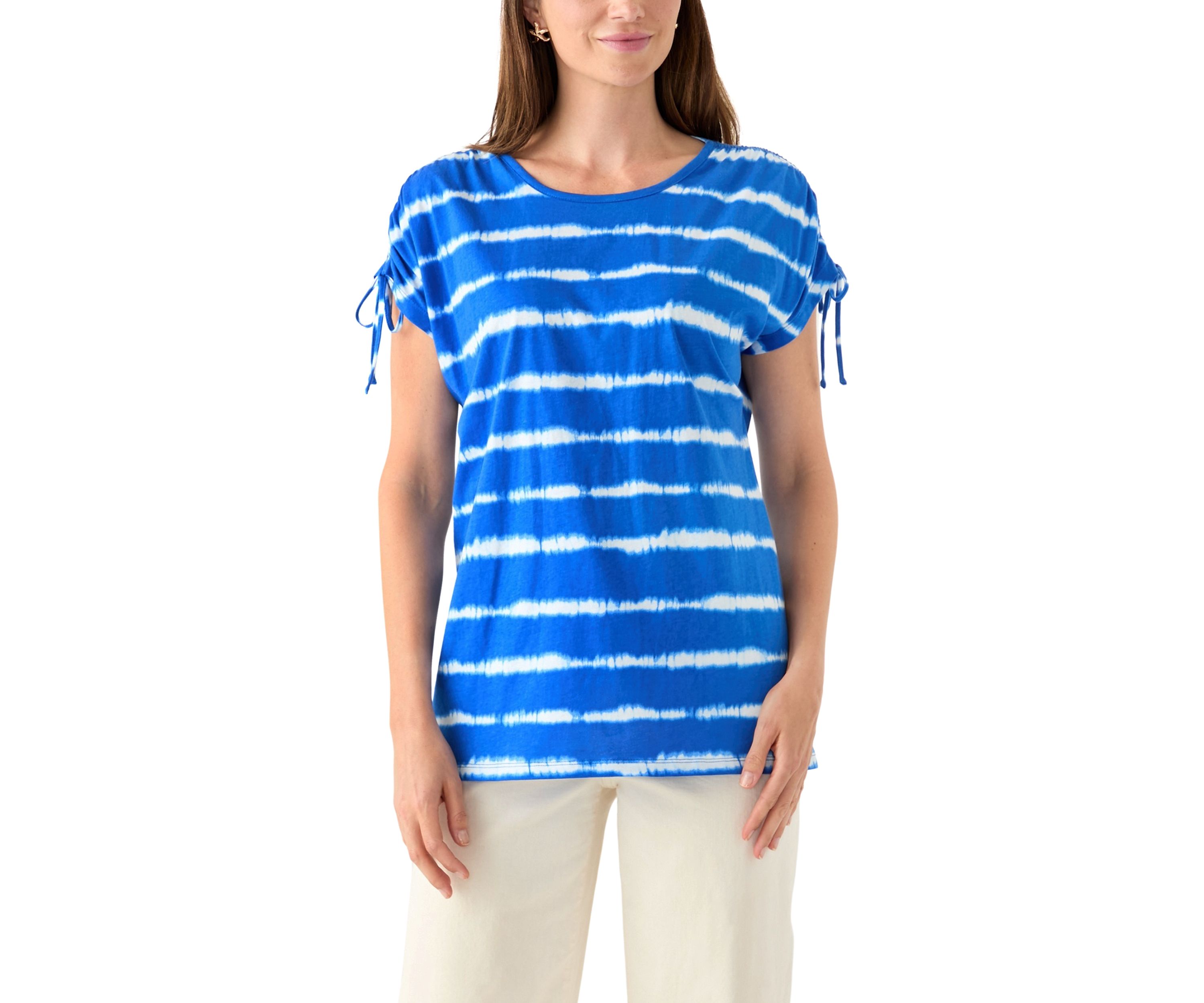 Womens Ruched Sleeve Printed T-Shirt