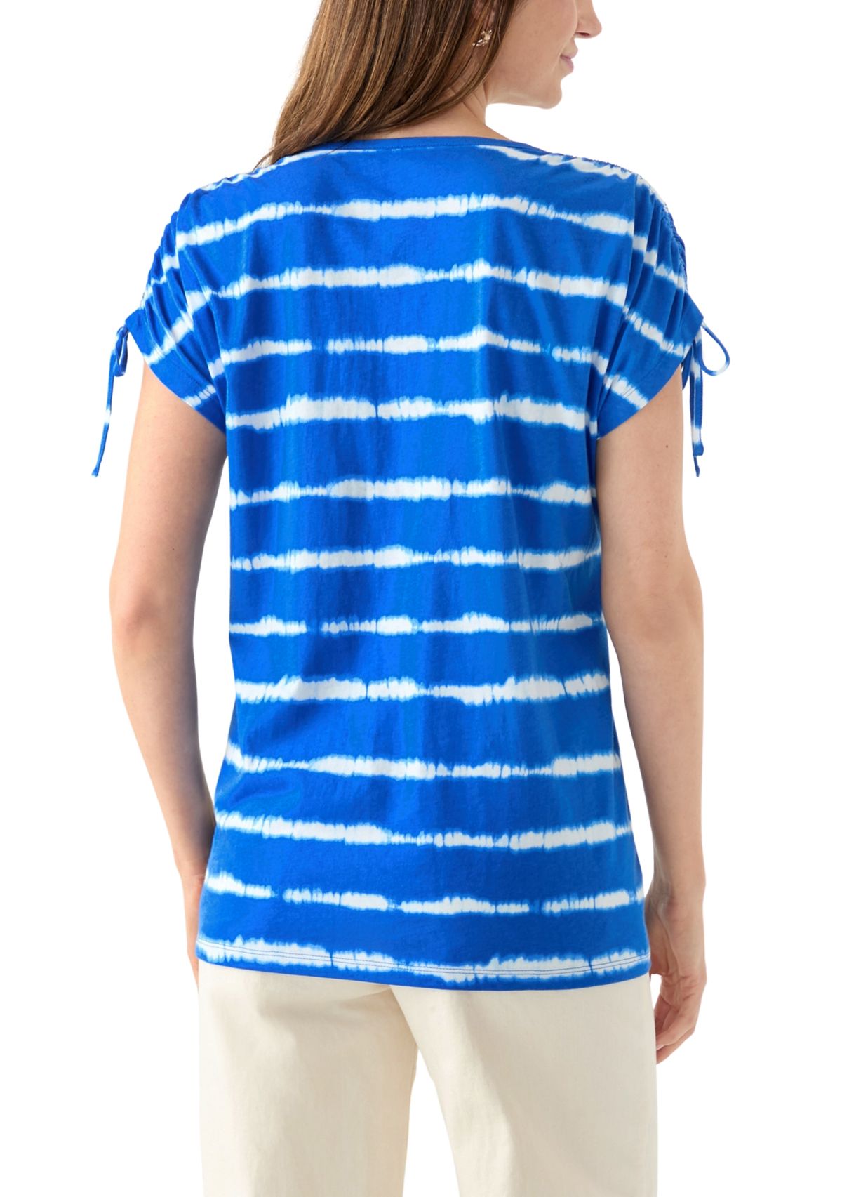 Womens Ruched Sleeve Printed T-Shirt