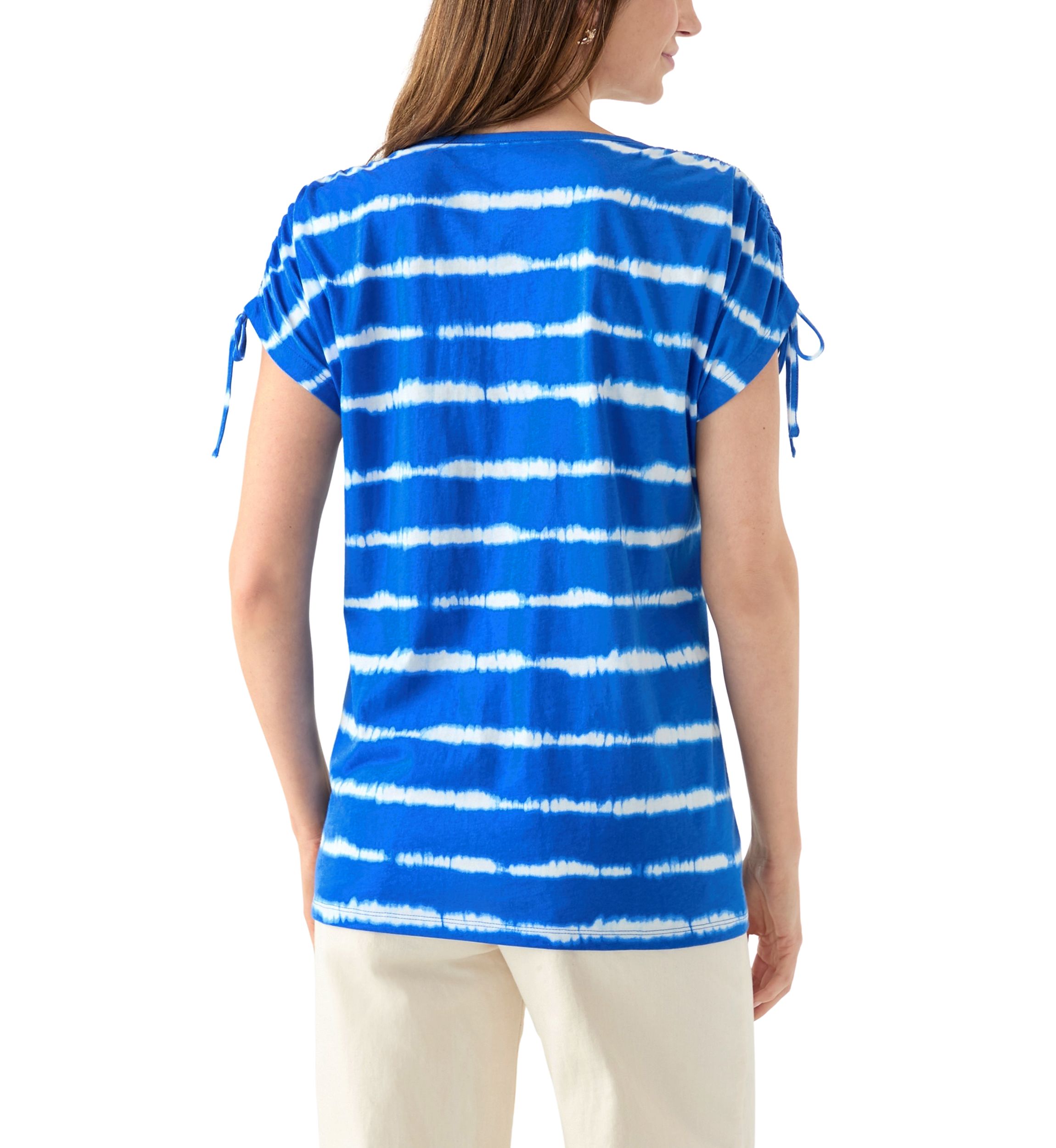 Womens Ruched Sleeve Printed T-Shirt