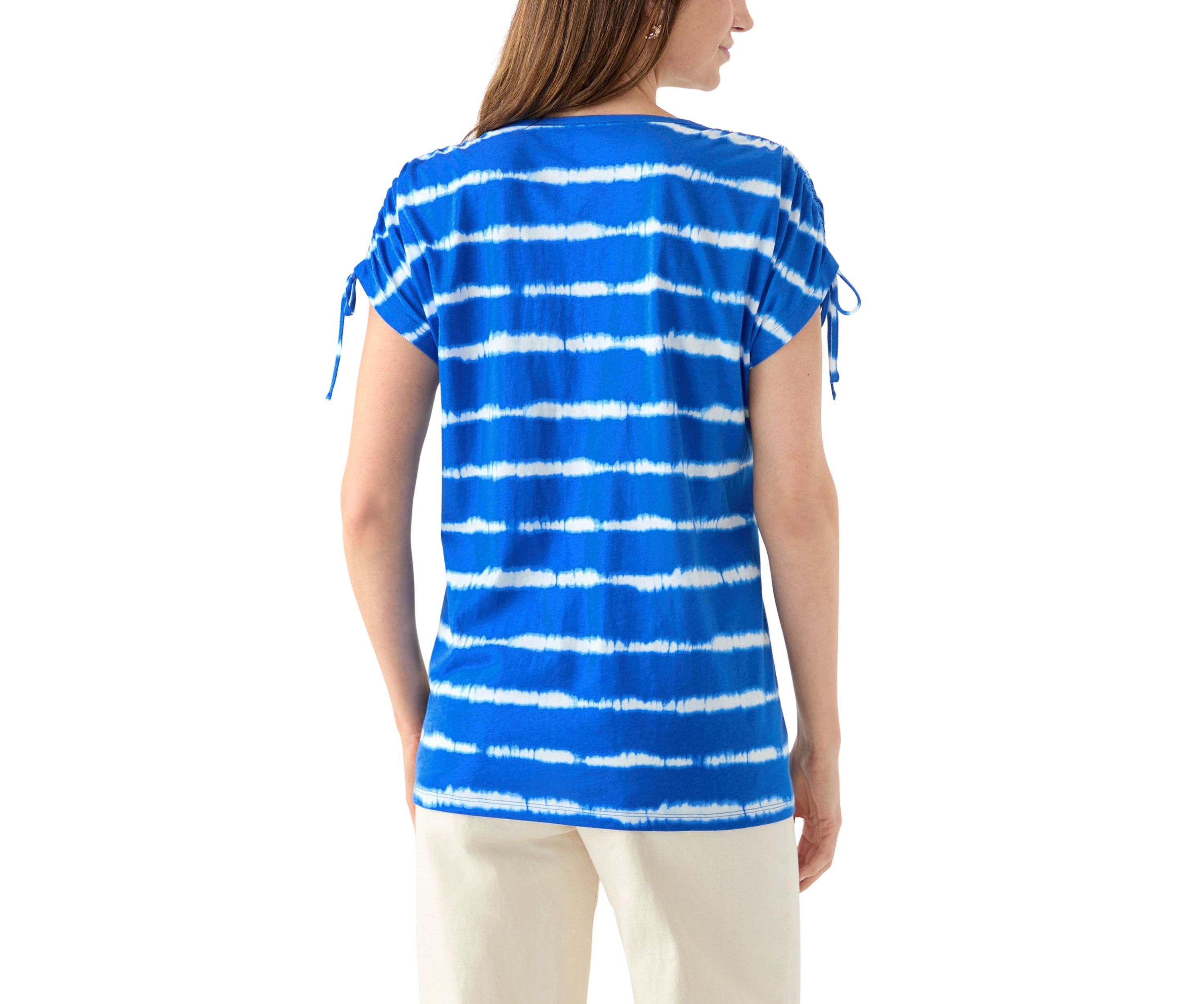 Womens Ruched Sleeve Printed T-Shirt