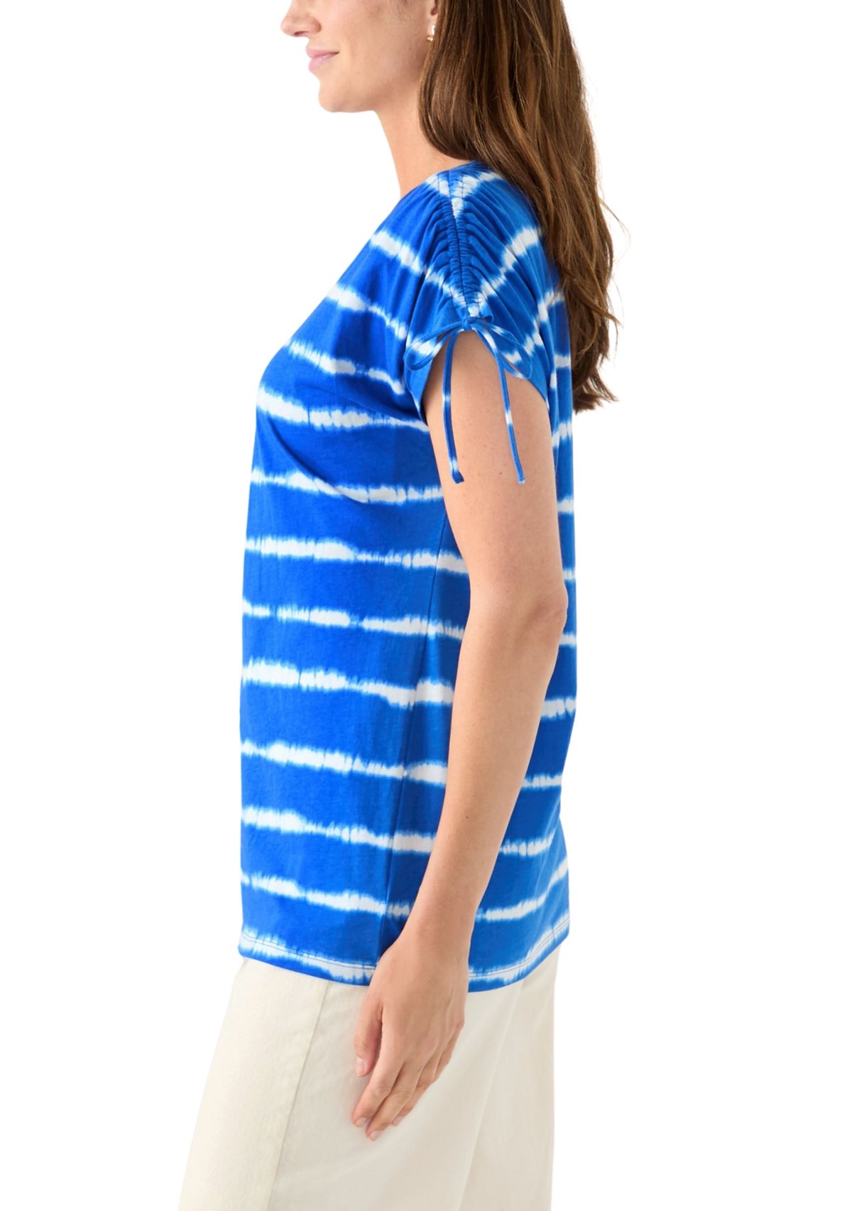 Womens Ruched Sleeve Printed T-Shirt