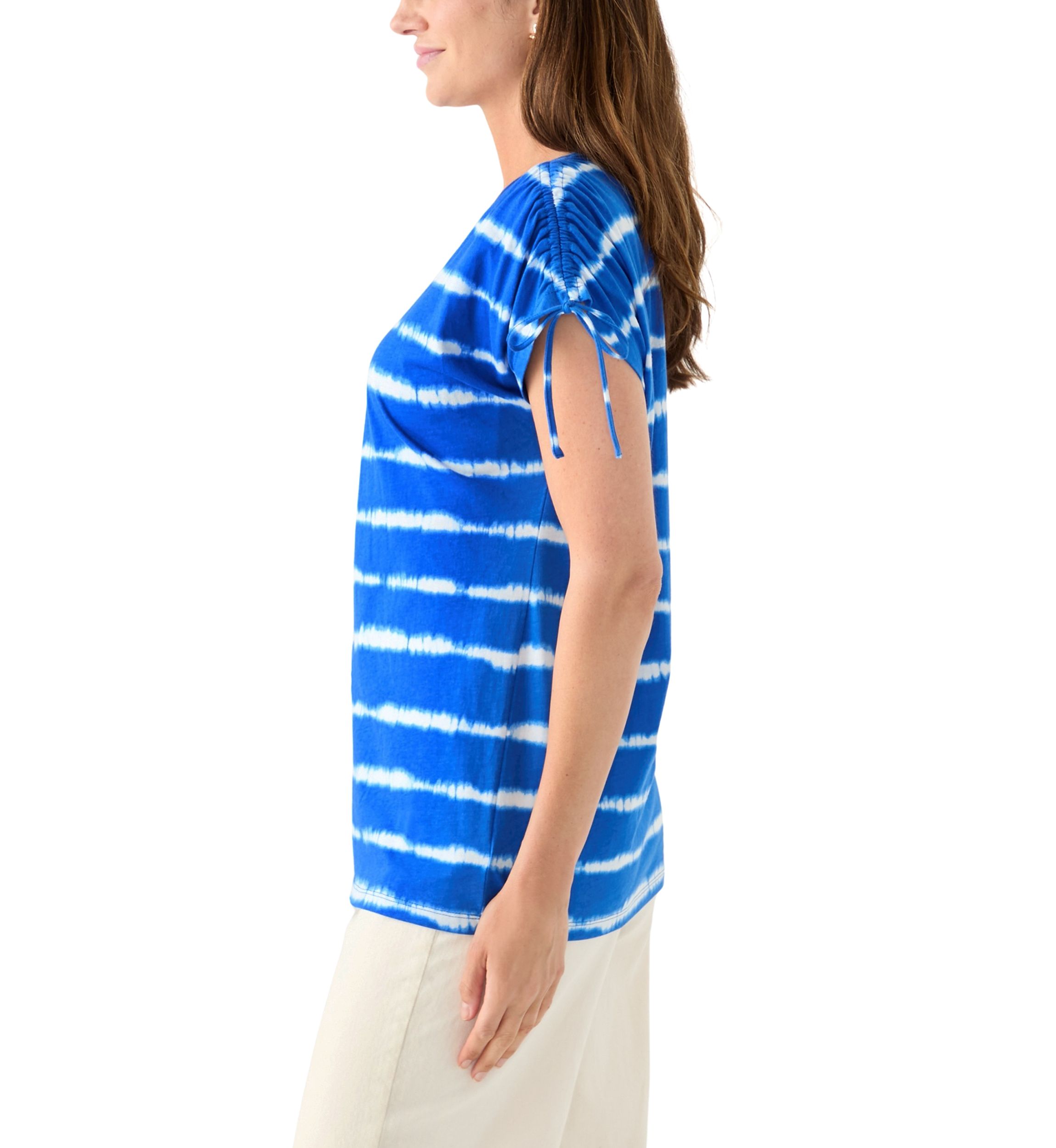 Womens Ruched Sleeve Printed T-Shirt