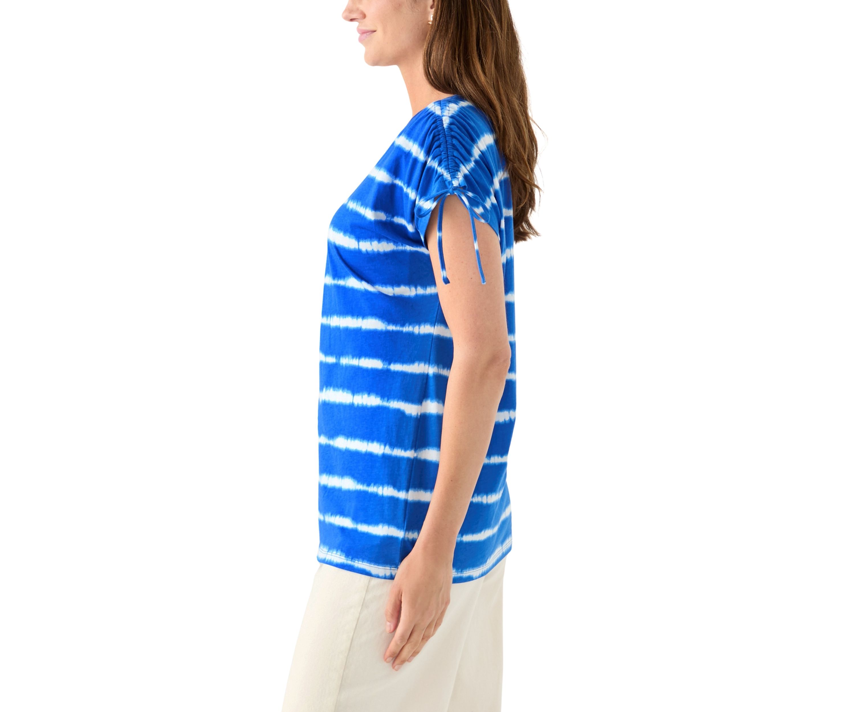 Womens Ruched Sleeve Printed T-Shirt