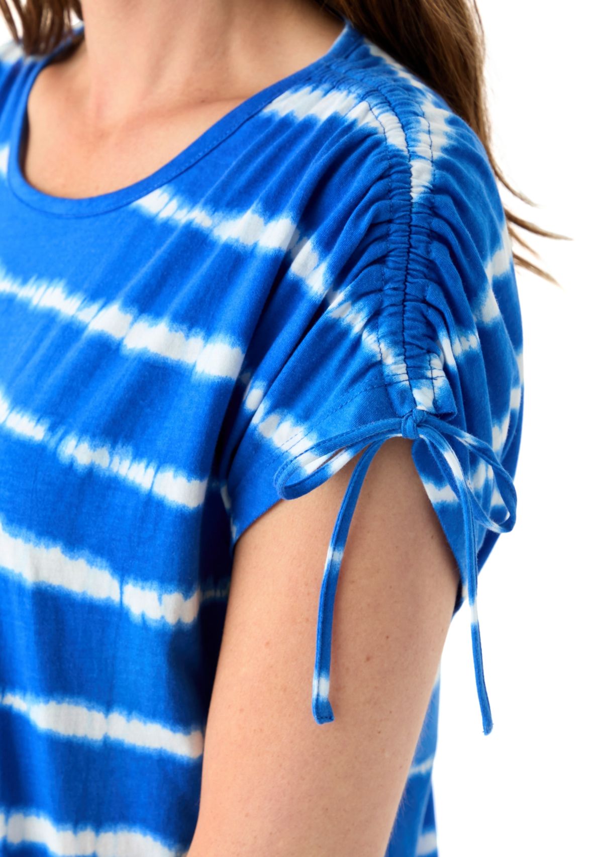 Womens Ruched Sleeve Printed T-Shirt