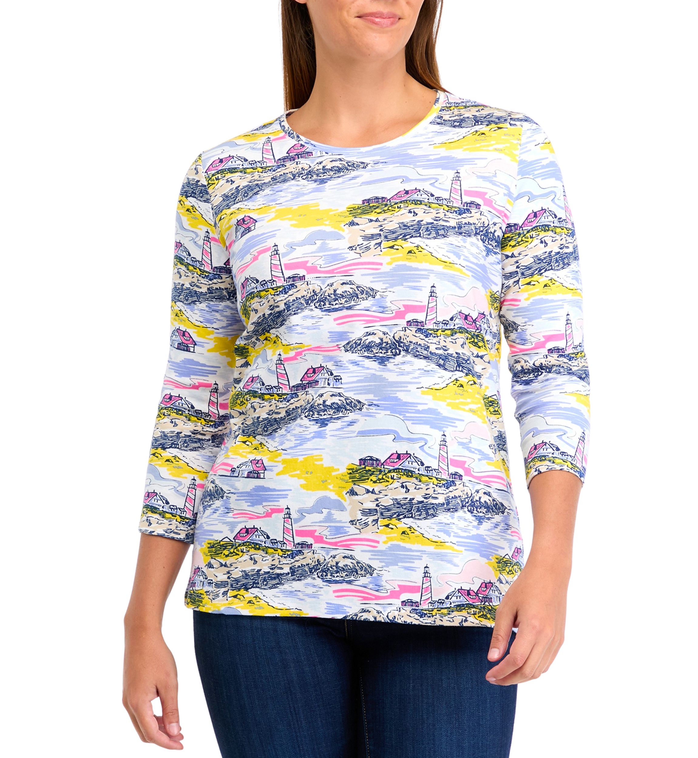 Womens 3/4 Sleeve Scenic Print T-Shirt