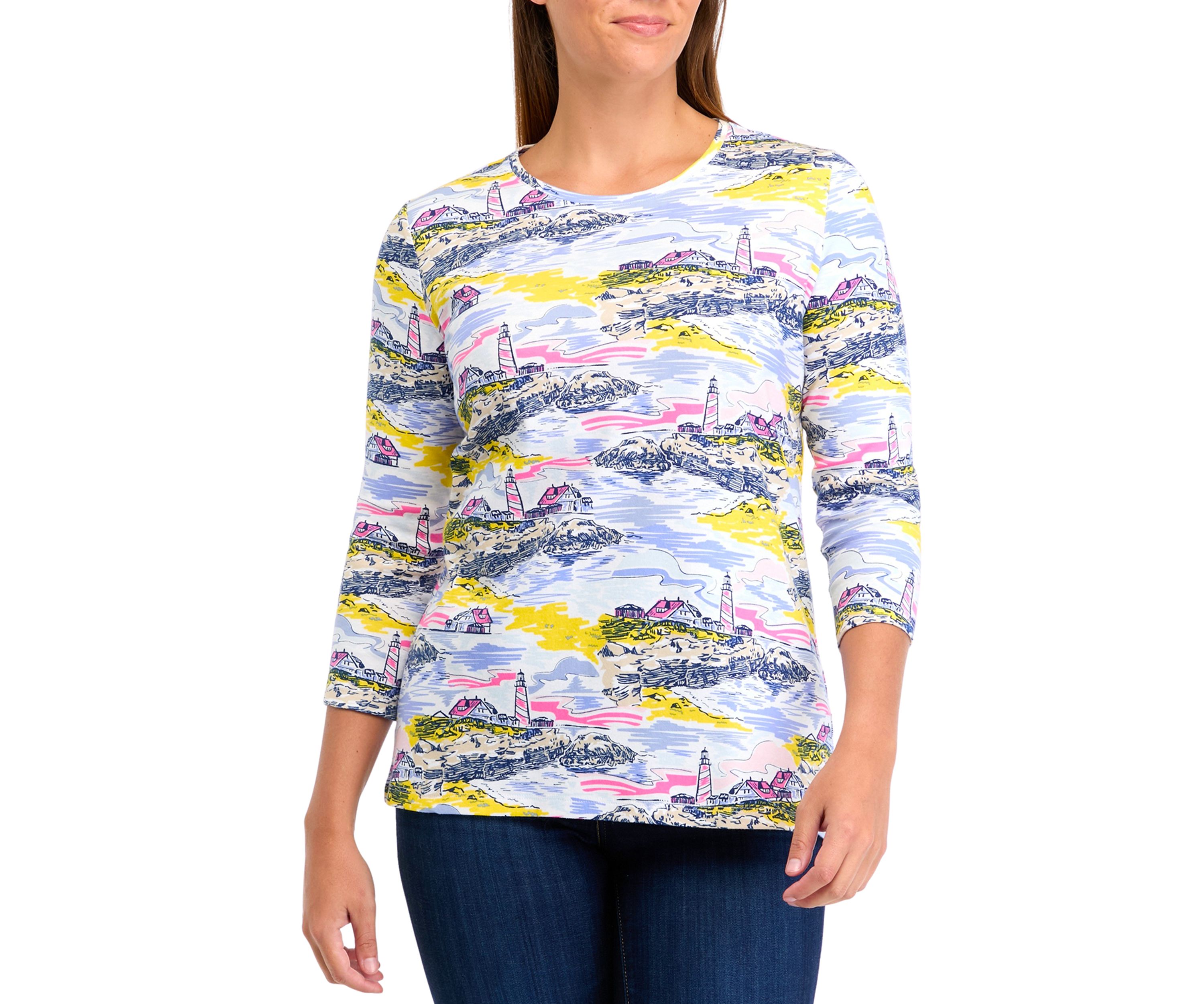 Womens 3/4 Sleeve Scenic Print T-Shirt