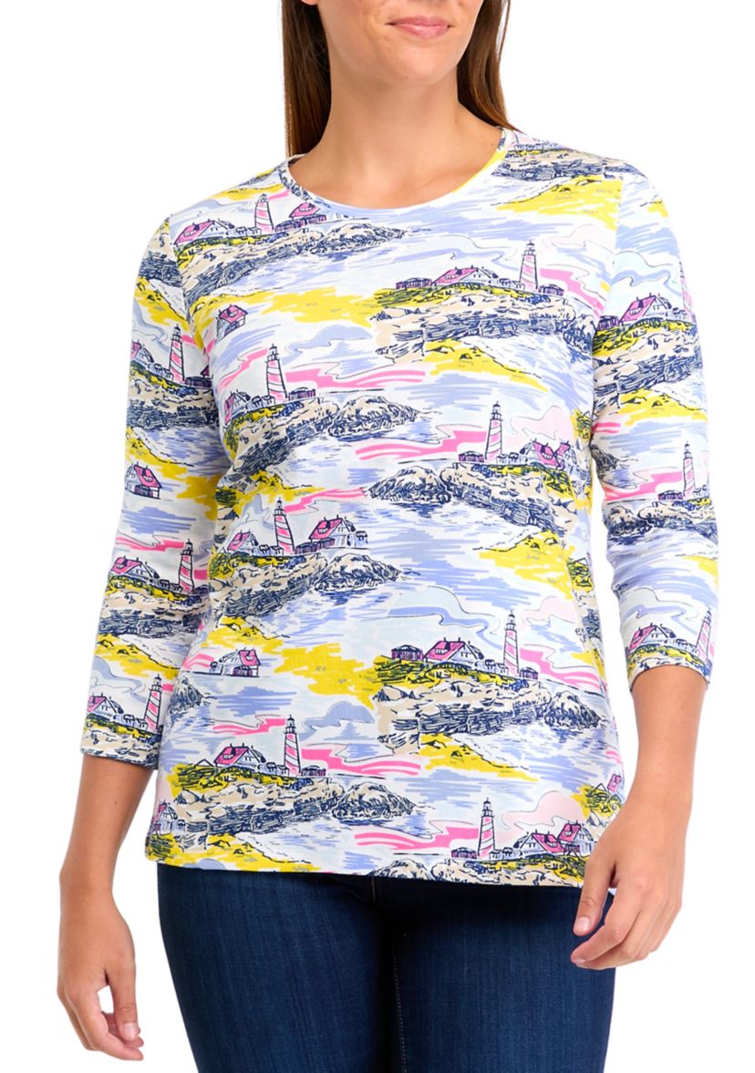 Womens 3/4 Sleeve Scenic Print T-Shirt