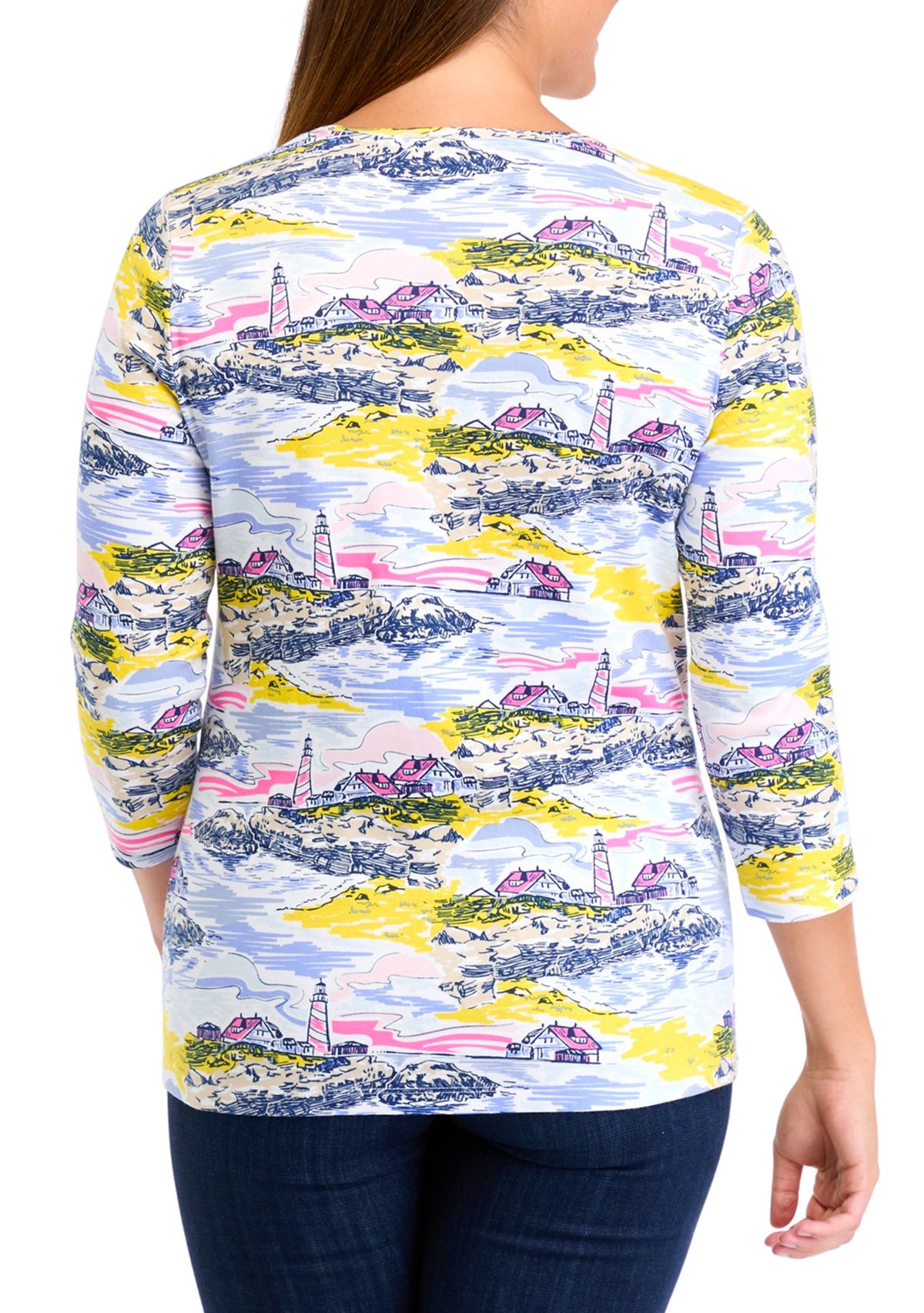 Womens 3/4 Sleeve Scenic Print T-Shirt