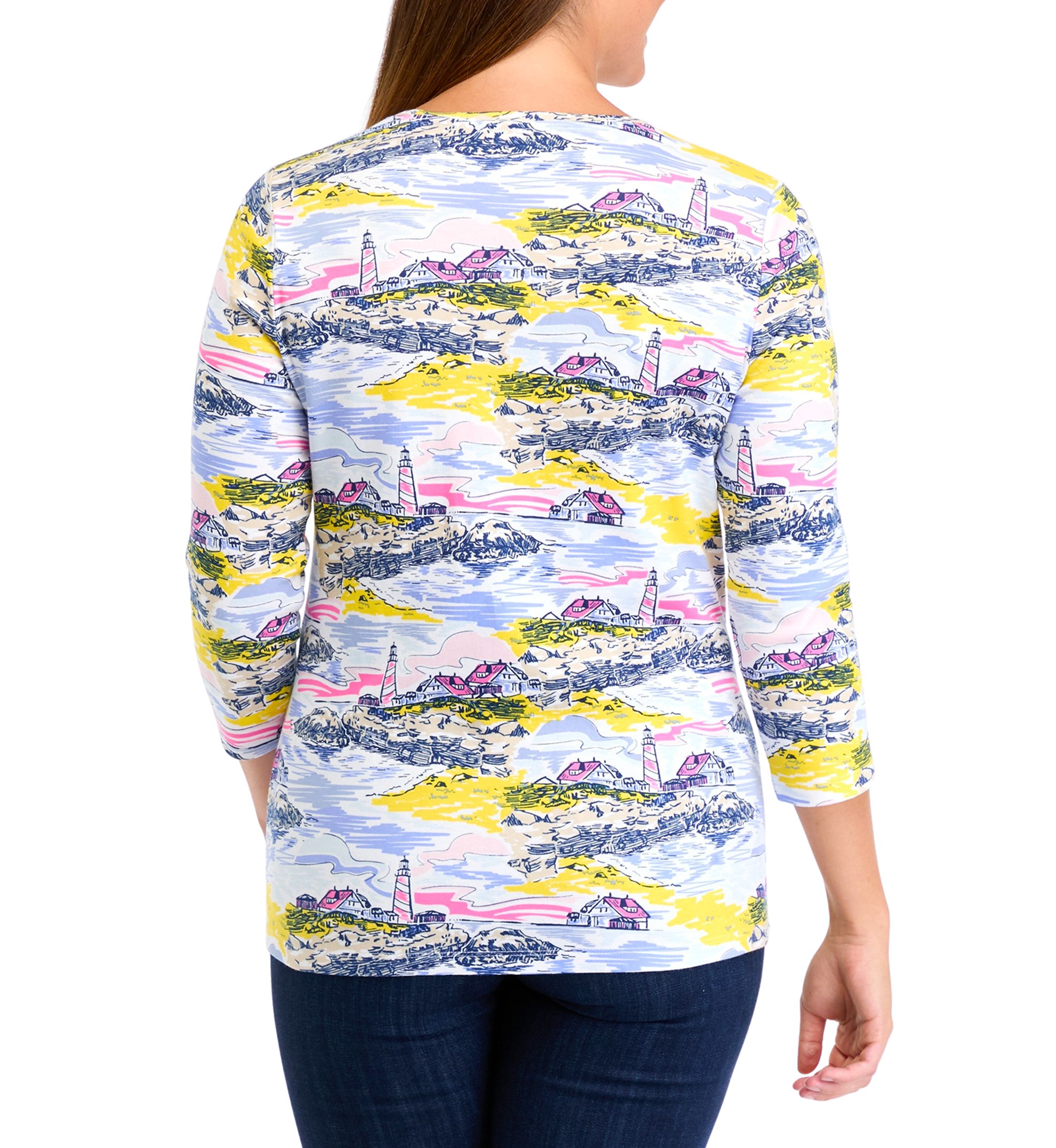 Womens 3/4 Sleeve Scenic Print T-Shirt