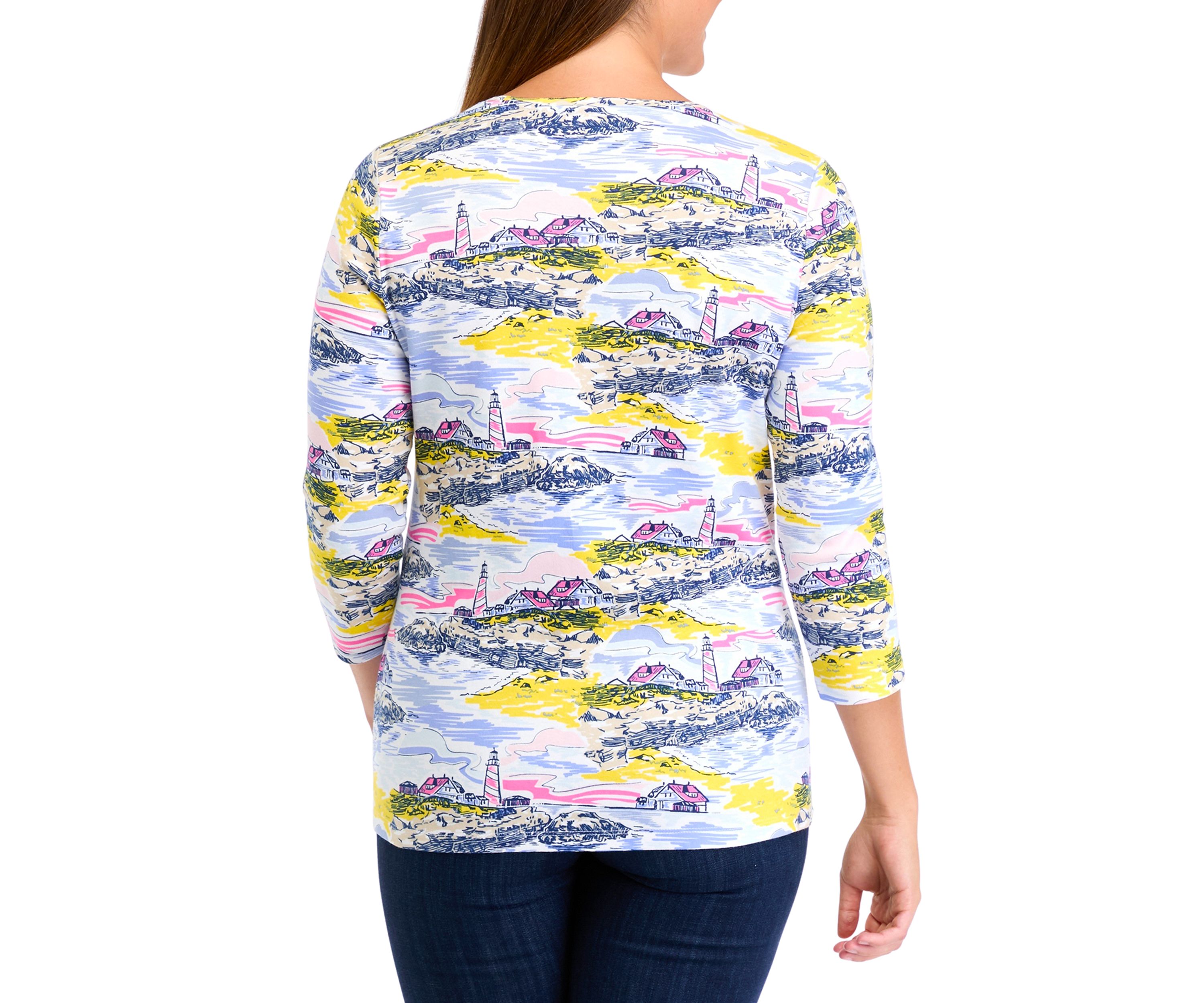 Womens 3/4 Sleeve Scenic Print T-Shirt