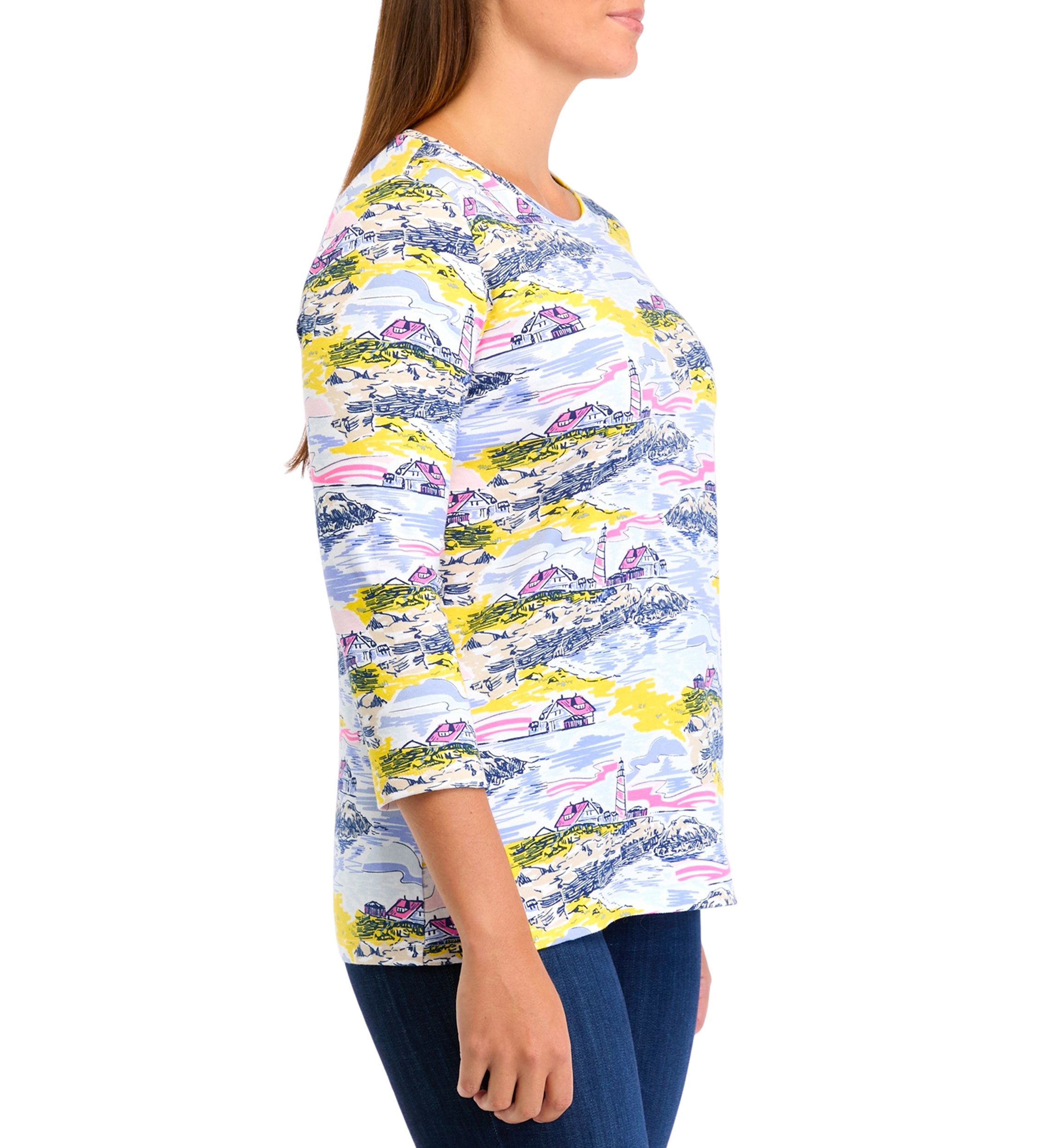 Womens 3/4 Sleeve Scenic Print T-Shirt