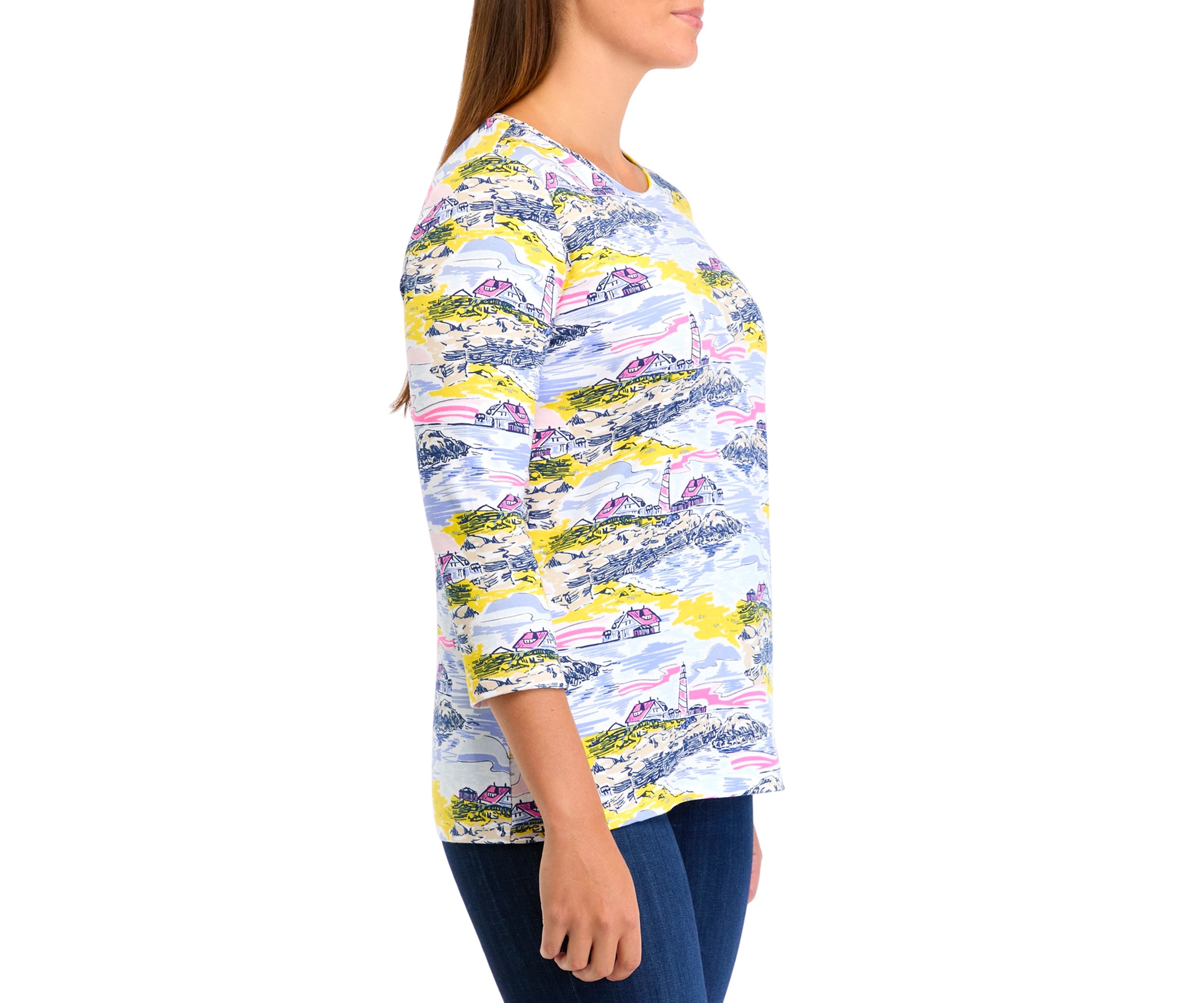 Womens 3/4 Sleeve Scenic Print T-Shirt