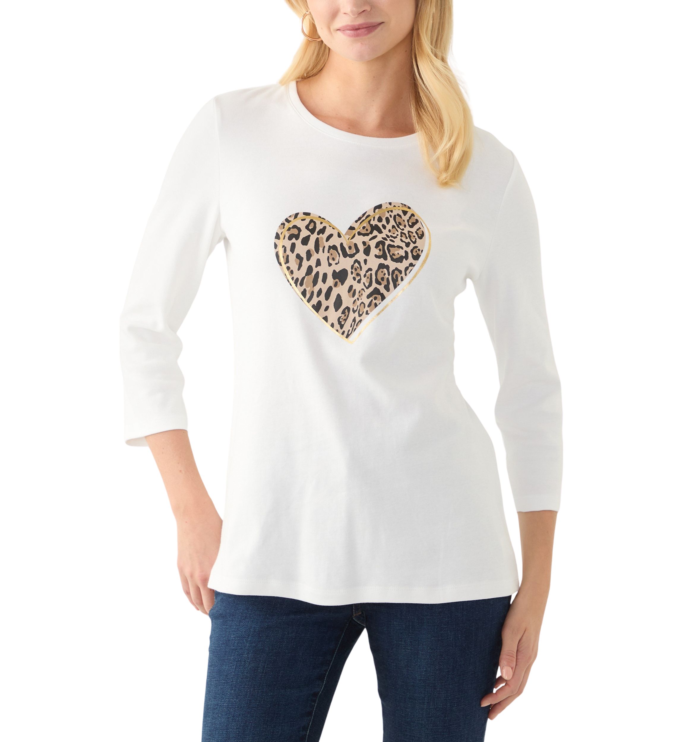 Womens 3/4 Sleeve Crew Neck Graphic T-Shirt