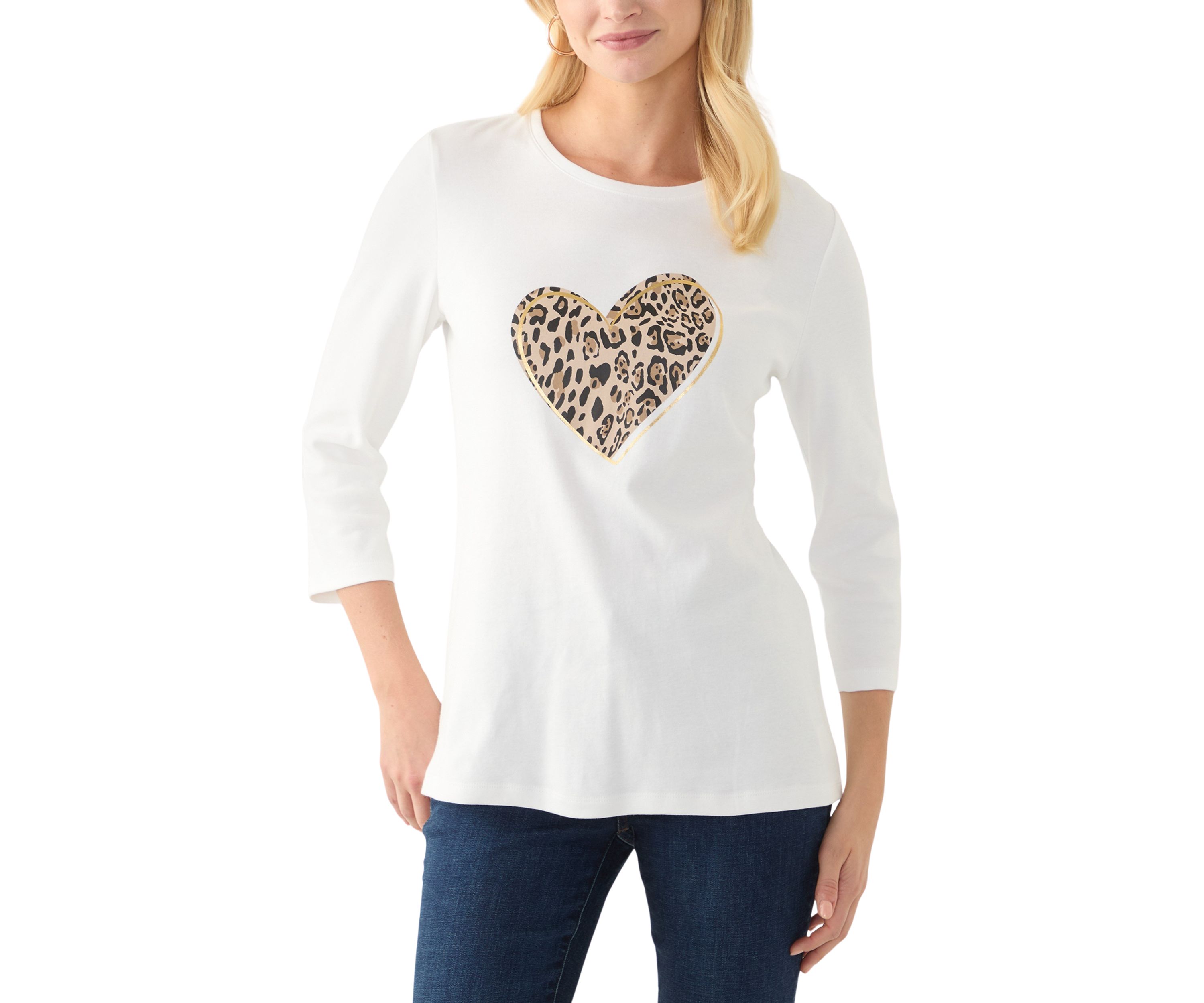Womens 3/4 Sleeve Crew Neck Graphic T-Shirt