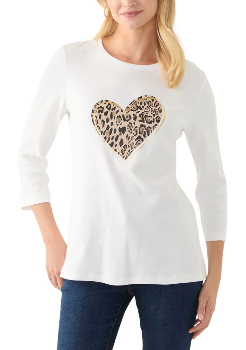 Womens 3/4 Sleeve Crew Neck Graphic T-Shirt