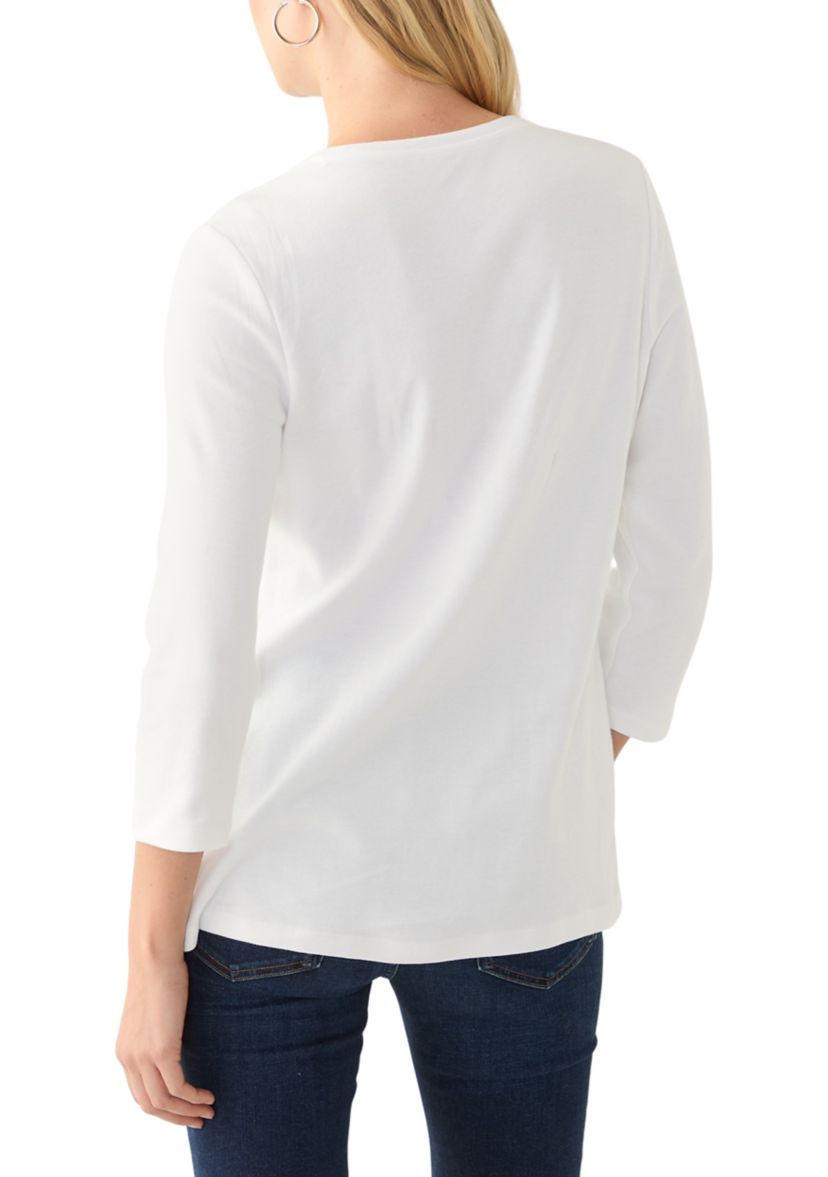 Womens 3/4 Sleeve Crew Neck Graphic T-Shirt