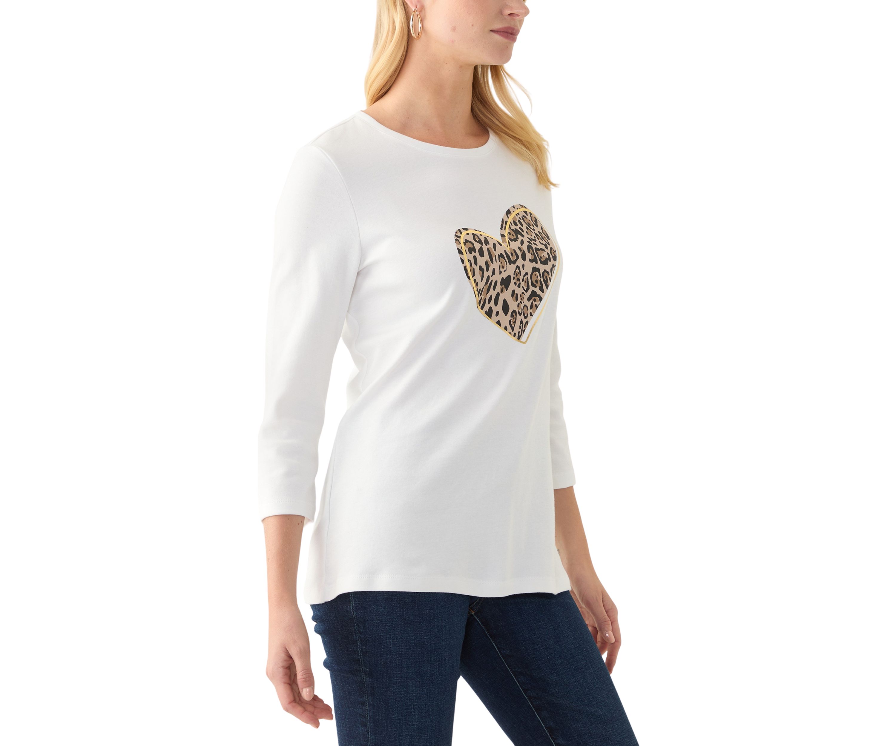 Womens 3/4 Sleeve Crew Neck Graphic T-Shirt