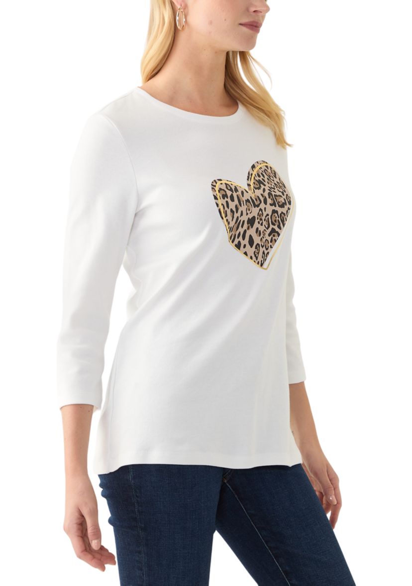 Womens 3/4 Sleeve Crew Neck Graphic T-Shirt