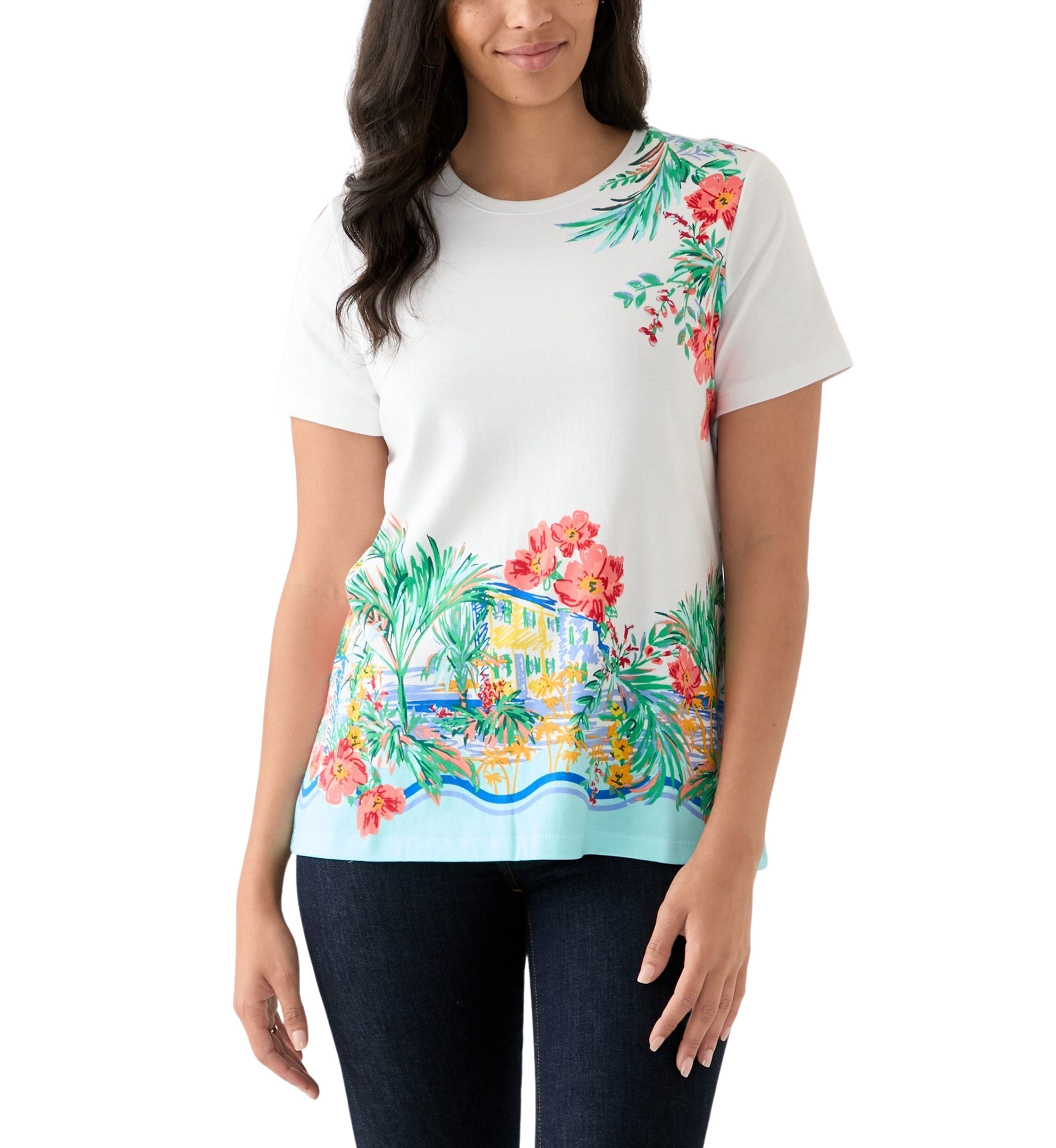 Womens Short Sleeve Placement Print T-Shirt