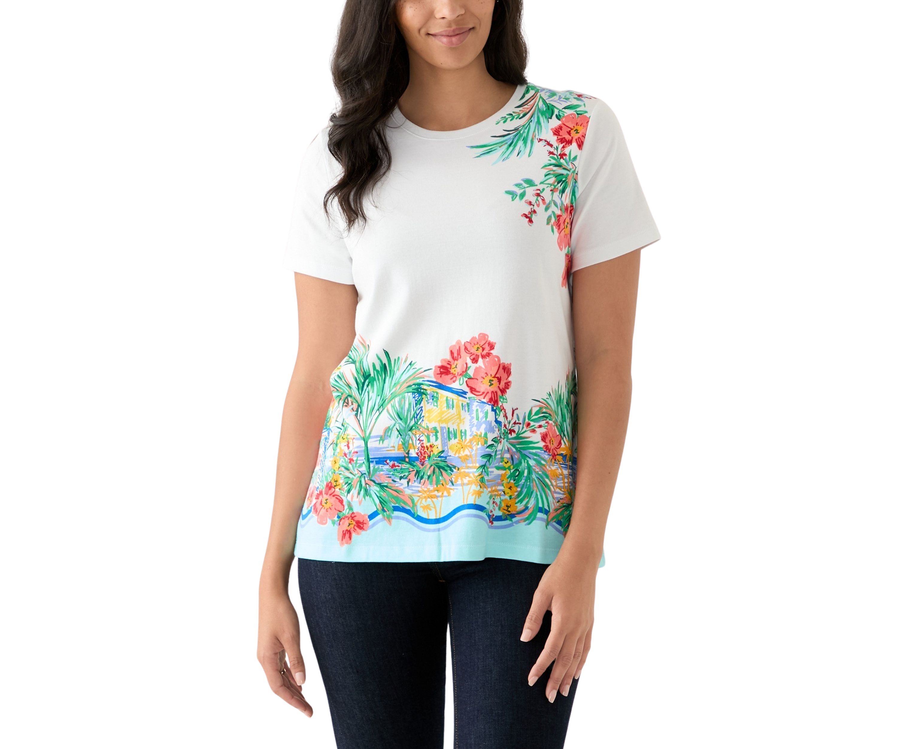 Womens Short Sleeve Placement Print T-Shirt