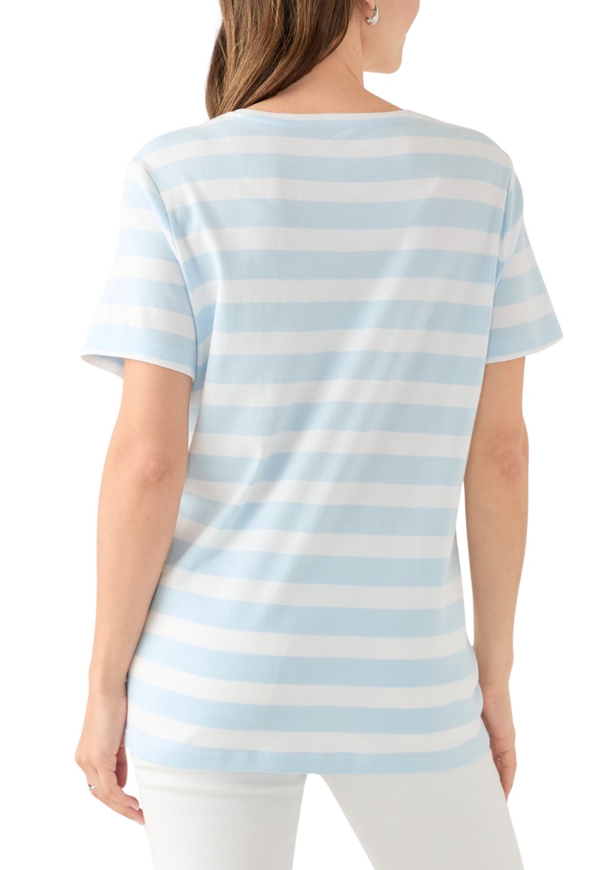 Womens Short Sleeve Crew Neck Yarn Dyed Graphic T-Shirt